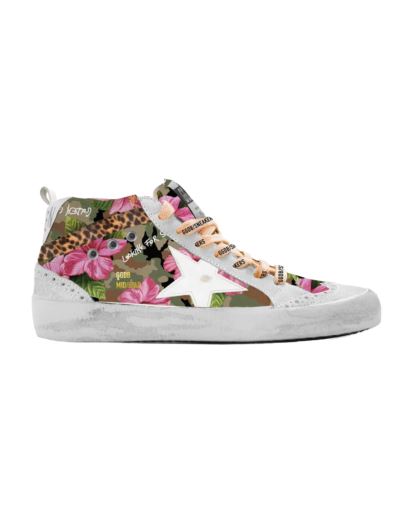 Men | Mid Star Sneakers with Camouflage & Floral Pattern | Green Camouflage x Pink Flowers x Ice x White - Image 2