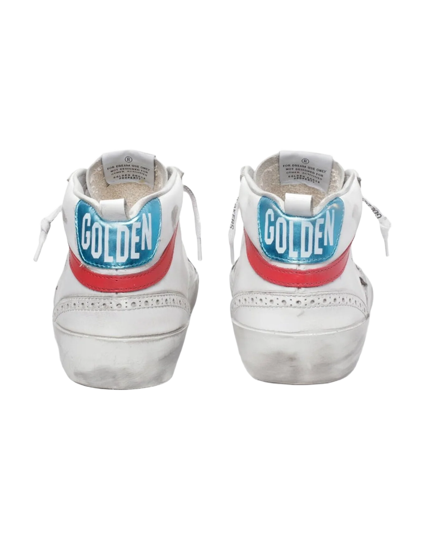 Men | Mid Star Sneakers with Metallic Light Blue Heel Tab & Crackled Khaki Star | White x Kaki x Red x Blue