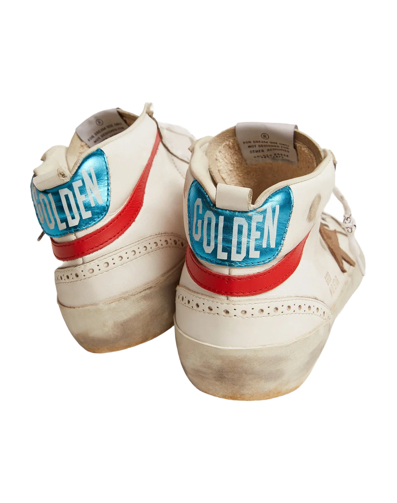 Men | Mid Star Sneakers with Metallic Light Blue Heel Tab & Crackled Khaki Star | White x Kaki x Red x Blue - Image 6