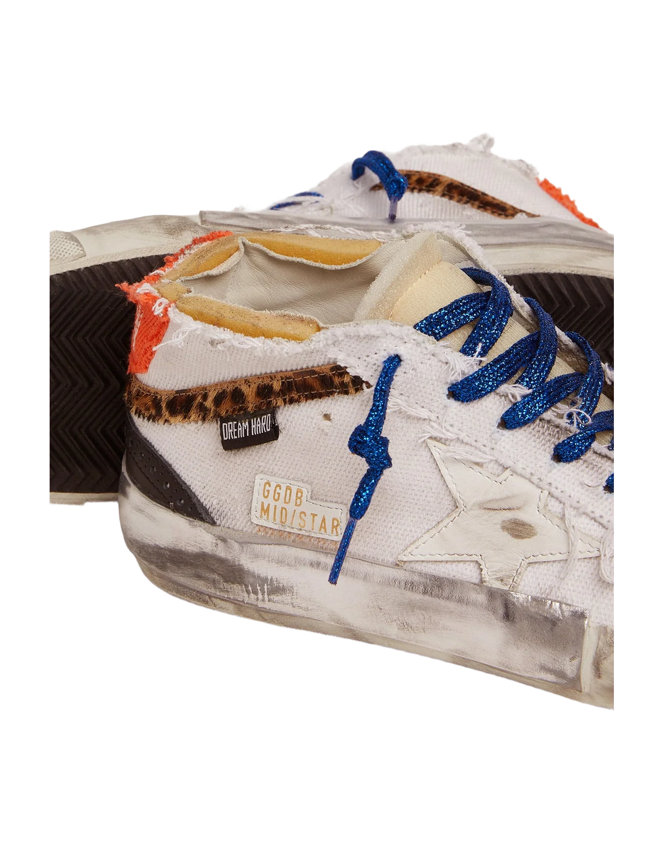 Men | Mid Star Sneakers with White Canvas Upper & Multi-Foxing | White x Silver x Beige Brown Black Leo - Image 5
