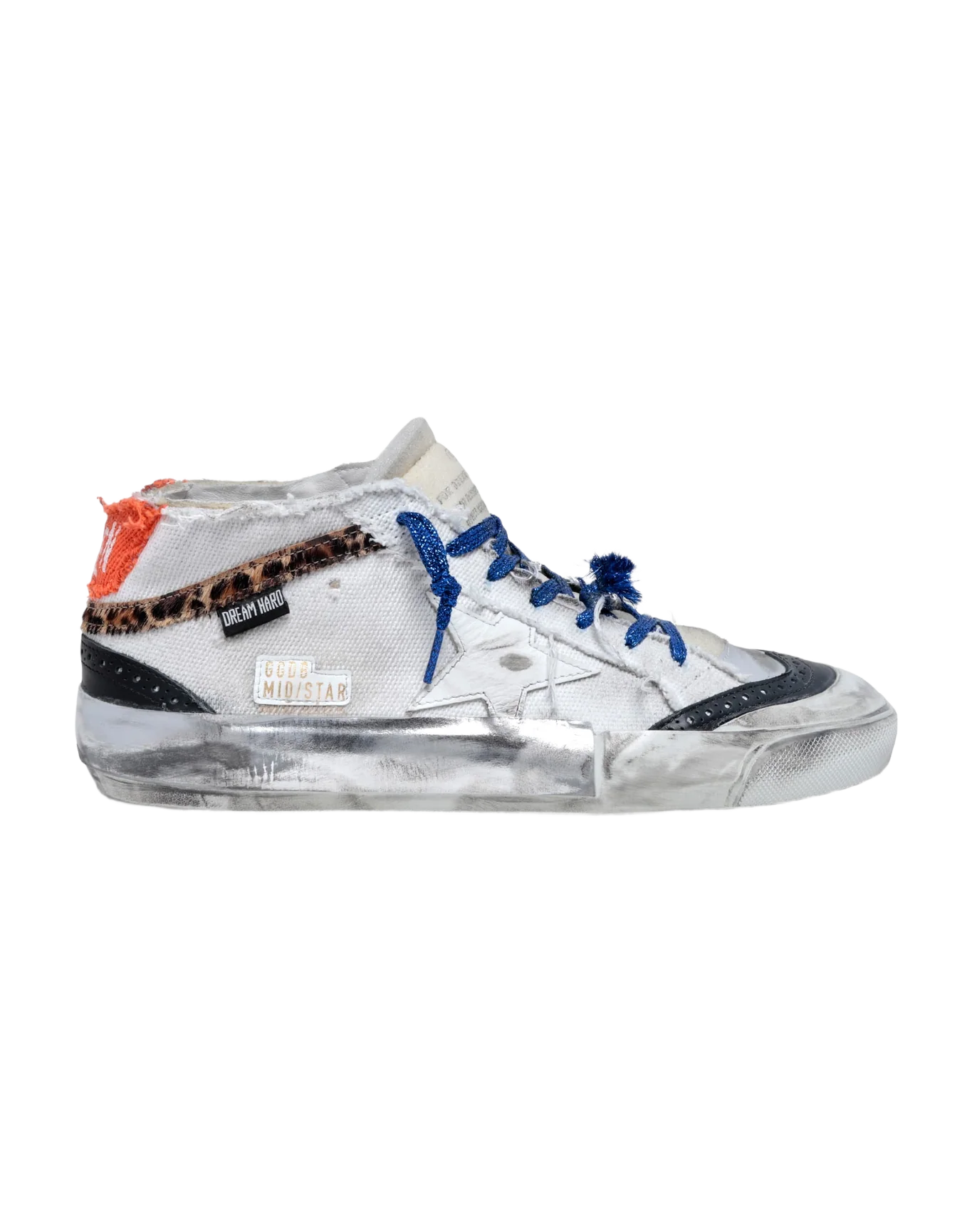 Men | Mid Star Sneakers with White Canvas Upper & Multi-Foxing | White x Silver x Beige Brown Black Leo - Image 8