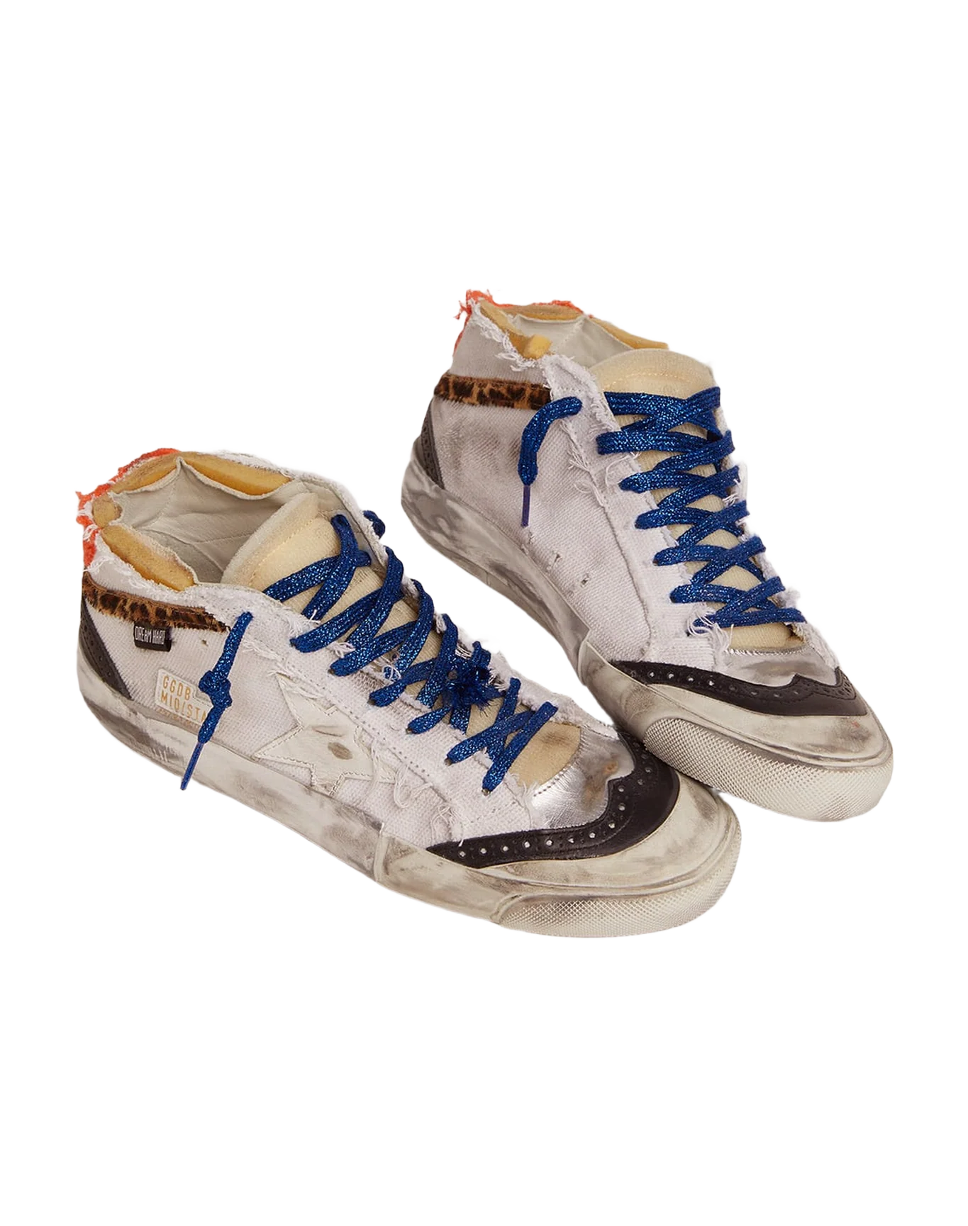 Men | Mid Star Sneakers with White Canvas Upper & Multi-Foxing | White x Silver x Beige Brown Black Leo - Image 9
