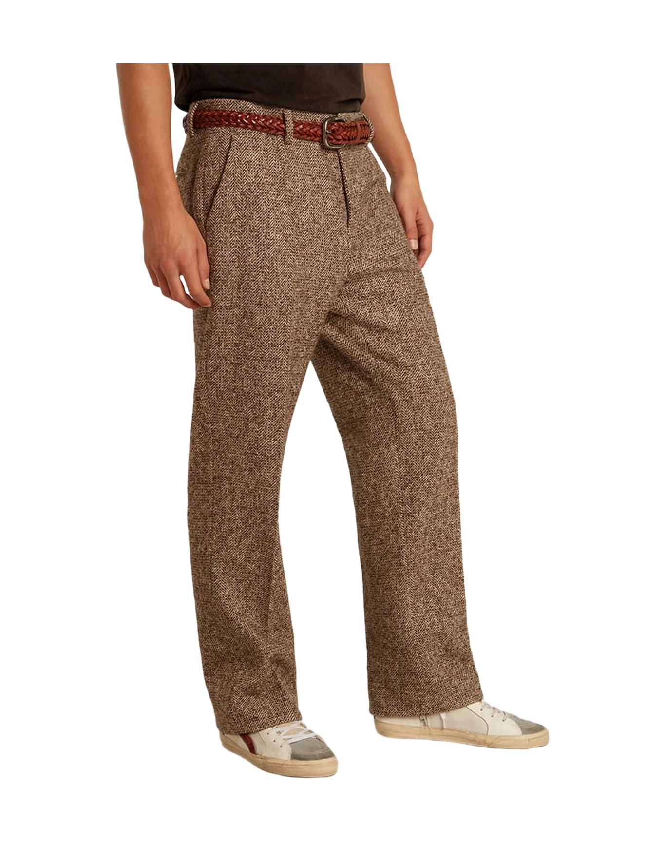 Men | Pants Beige & Brown Wool & Silk Blend Fabric | Beige x Brown x Bluette - Image 2