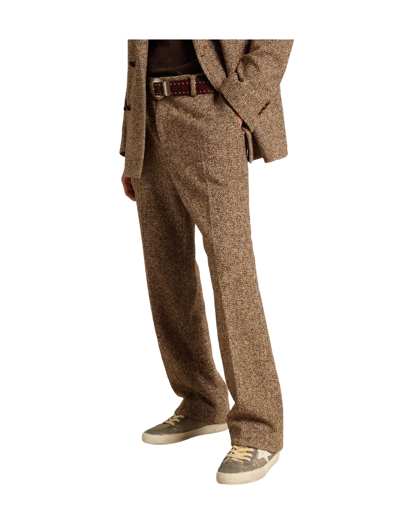 Men | Pants Beige & Brown Wool & Silk Blend Fabric | Beige x Brown x Bluette - Image 5