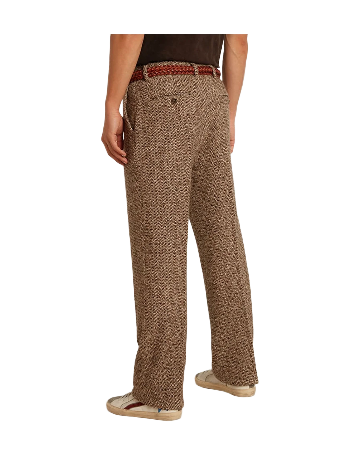 Men | Pants Beige & Brown Wool & Silk Blend Fabric | Beige x Brown x Bluette - Image 7