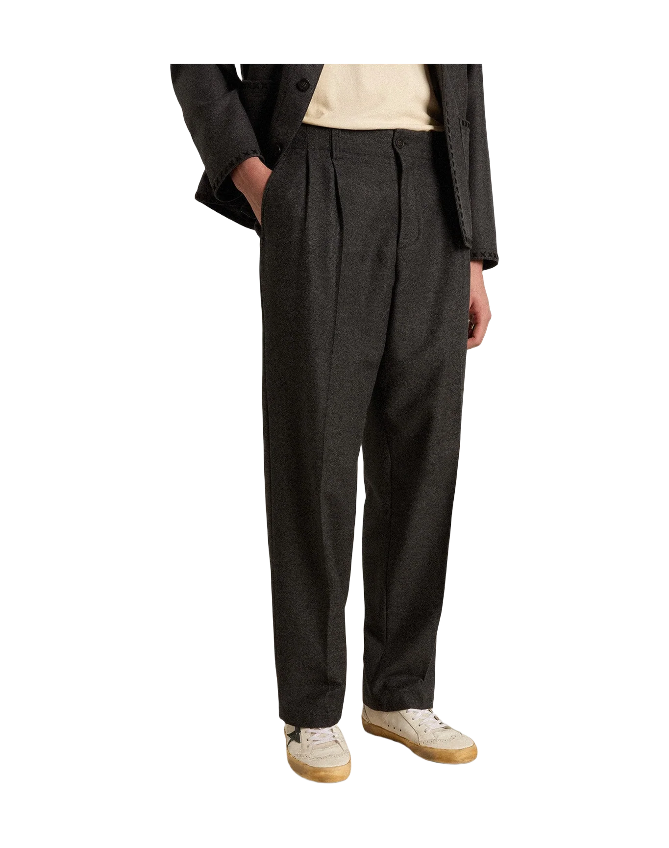Men | Pants Dark Gray Wool Flannel | Melange Dark Grey - Image 4