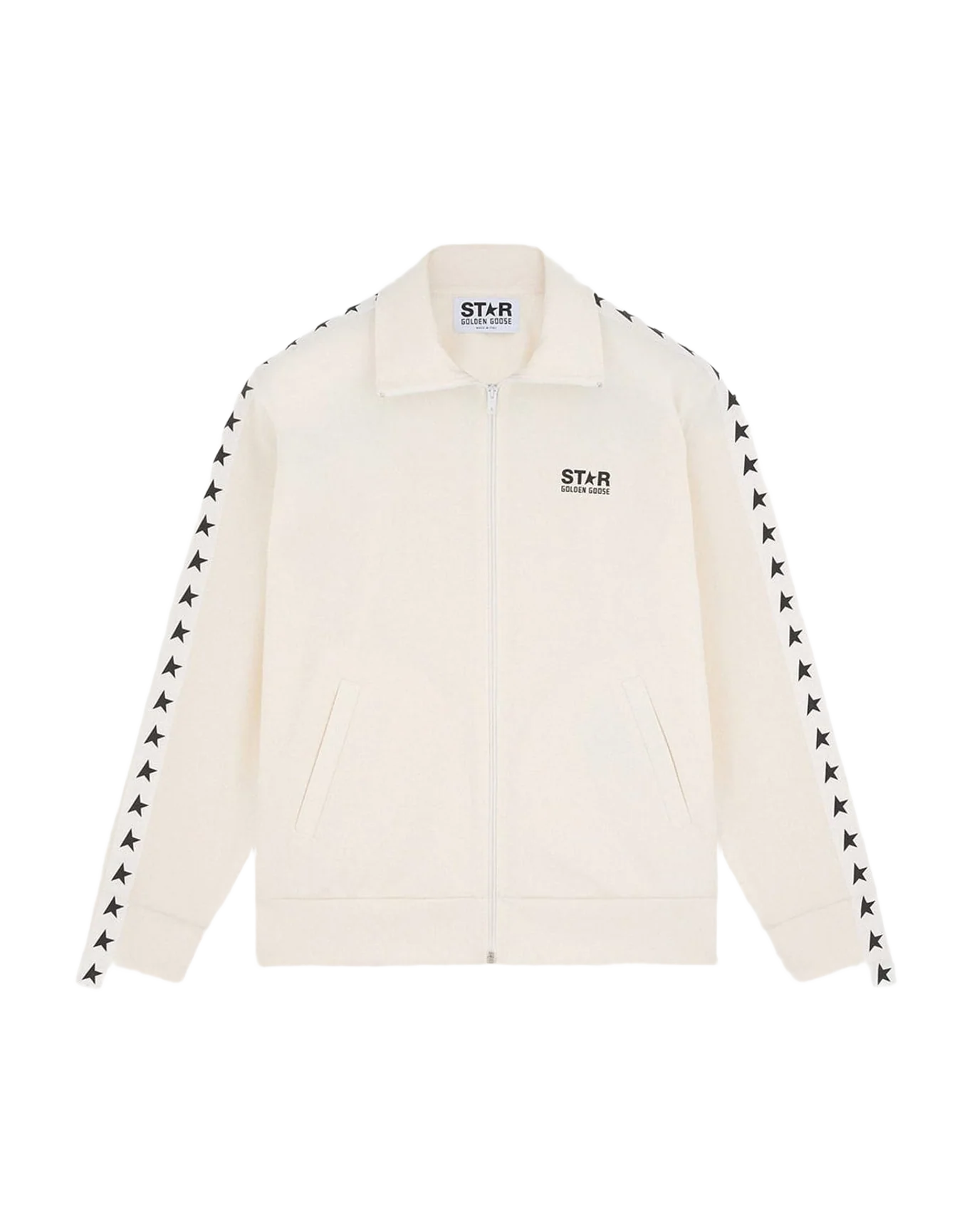 Men | Papyrus White Zipped Sweatshirt with Black Stars | Papyrus x Black