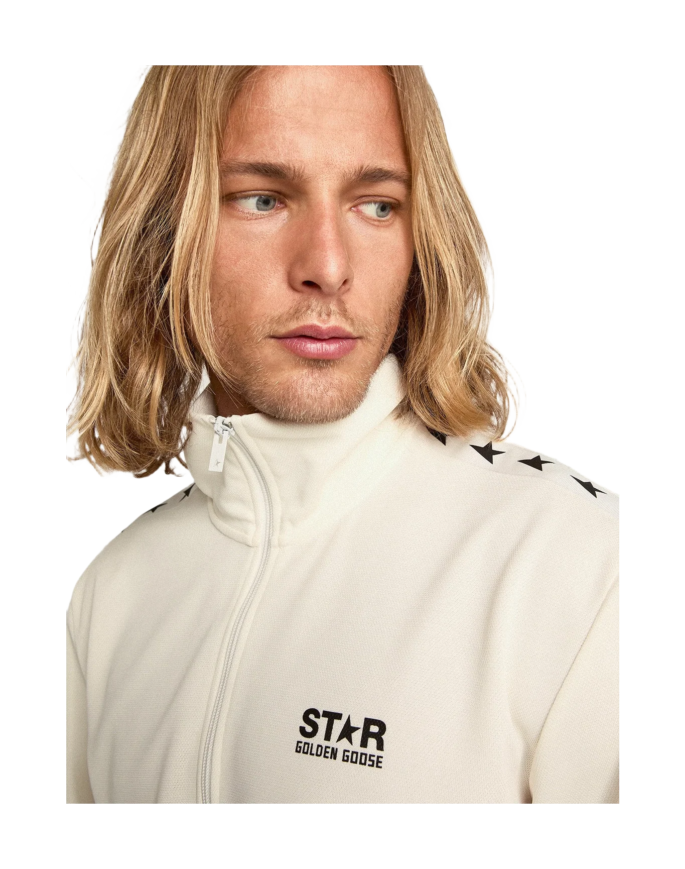 Men | Papyrus White Zipped Sweatshirt with Black Stars | Papyrus x Black - Image 2