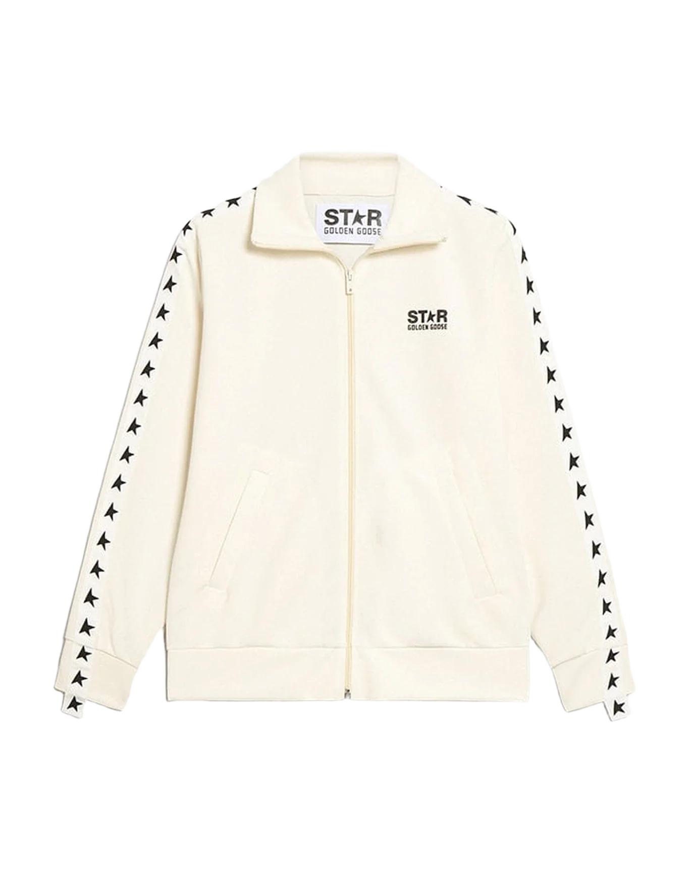 Men | Papyrus White Zipped Sweatshirt with Black Stars | Papyrus x Black - Image 6