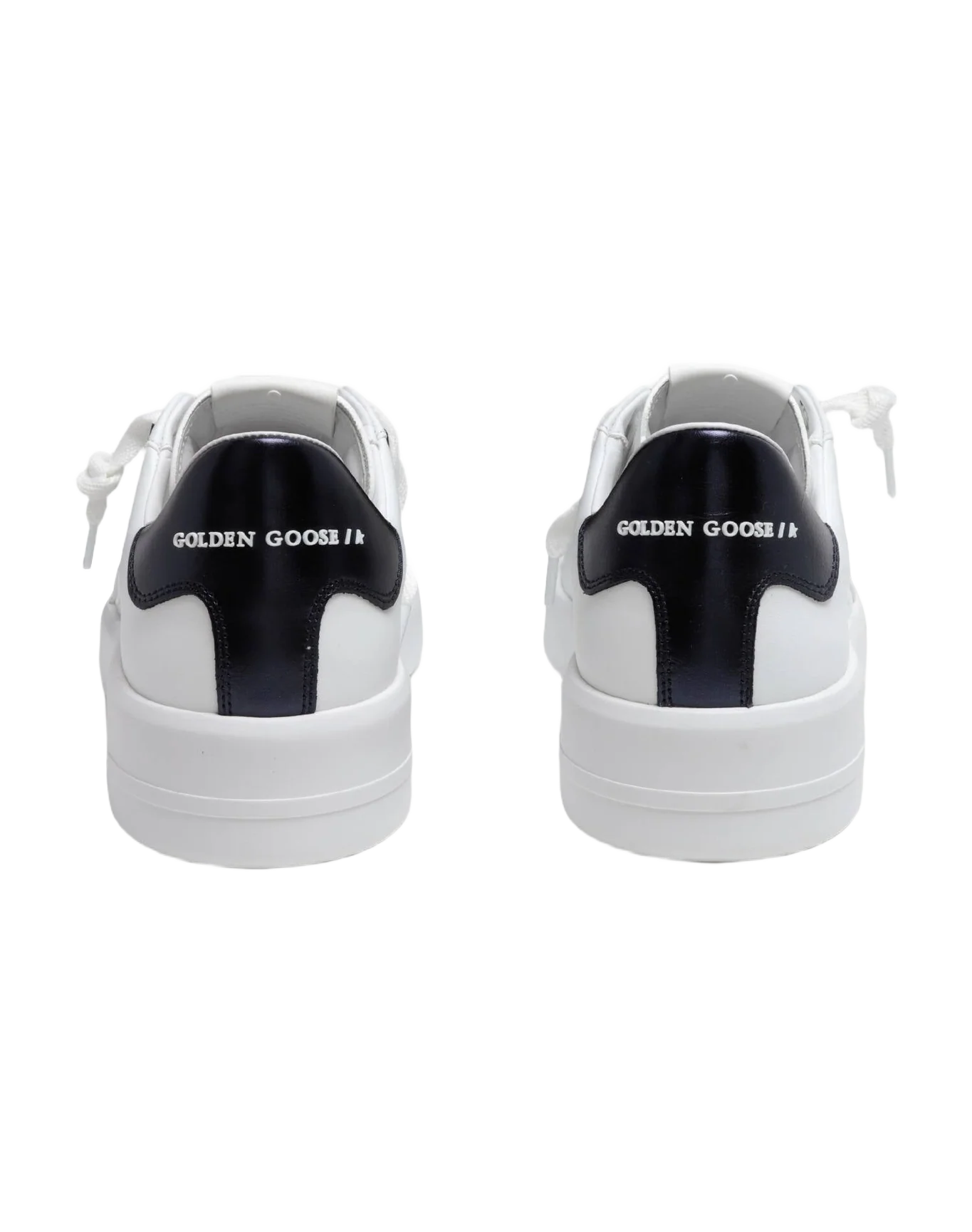 Men | Purestar Sneakers White Leather with Black Heel Tab | White x Navy Blue - Image 3