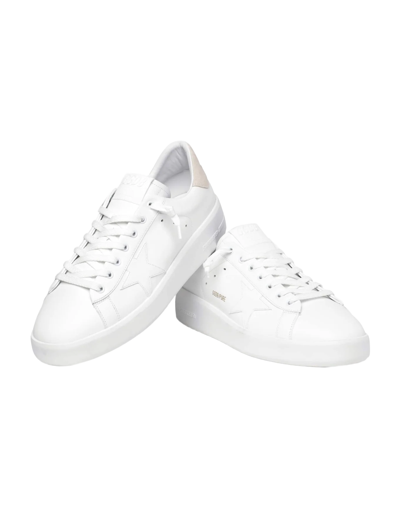 Men | Purestar Sneakers White Leather with Cream Suede Heel Tab | White x Seedpearl - Image 2