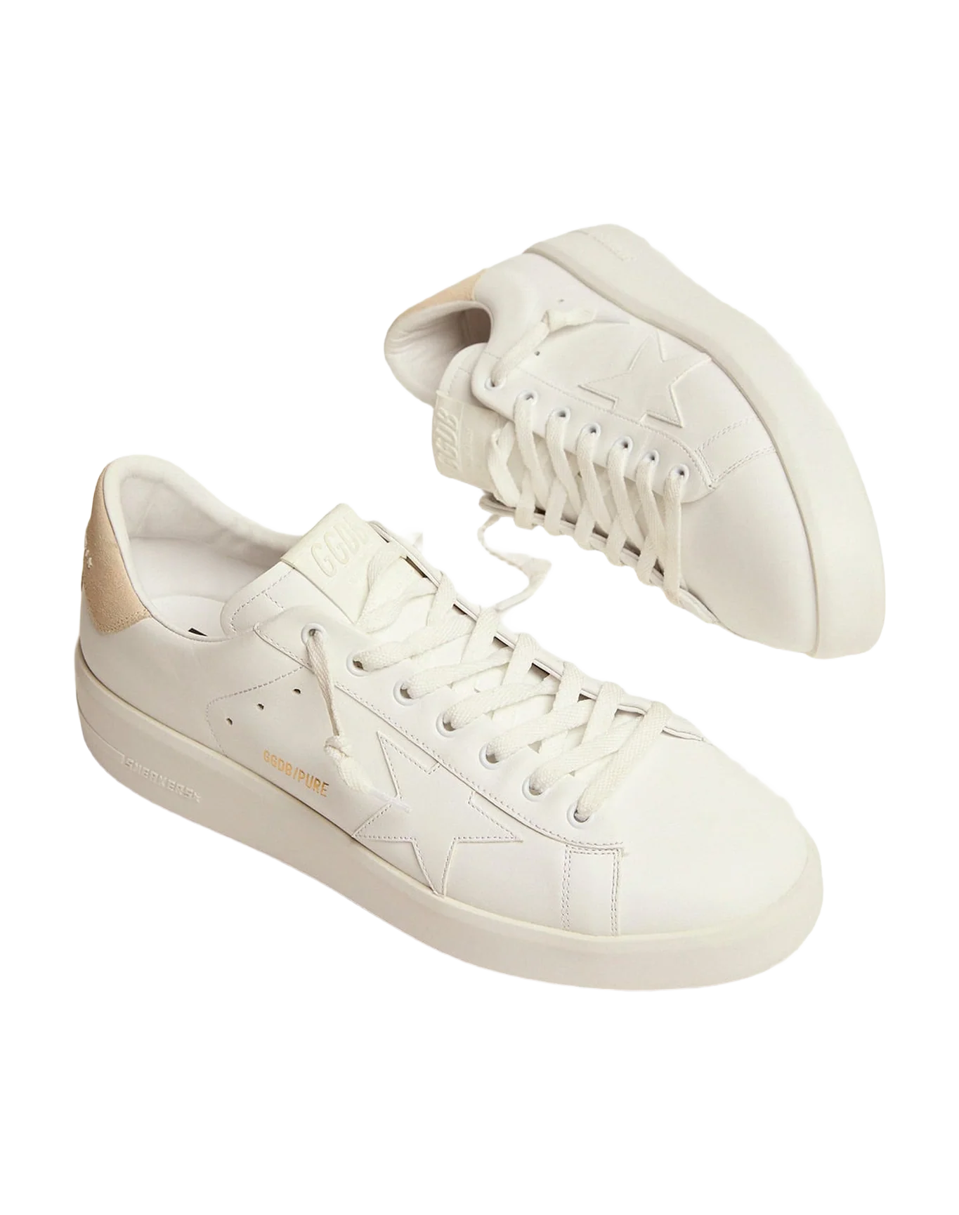 Men | Purestar Sneakers White Leather with Cream Suede Heel Tab | White x Seedpearl - Image 3