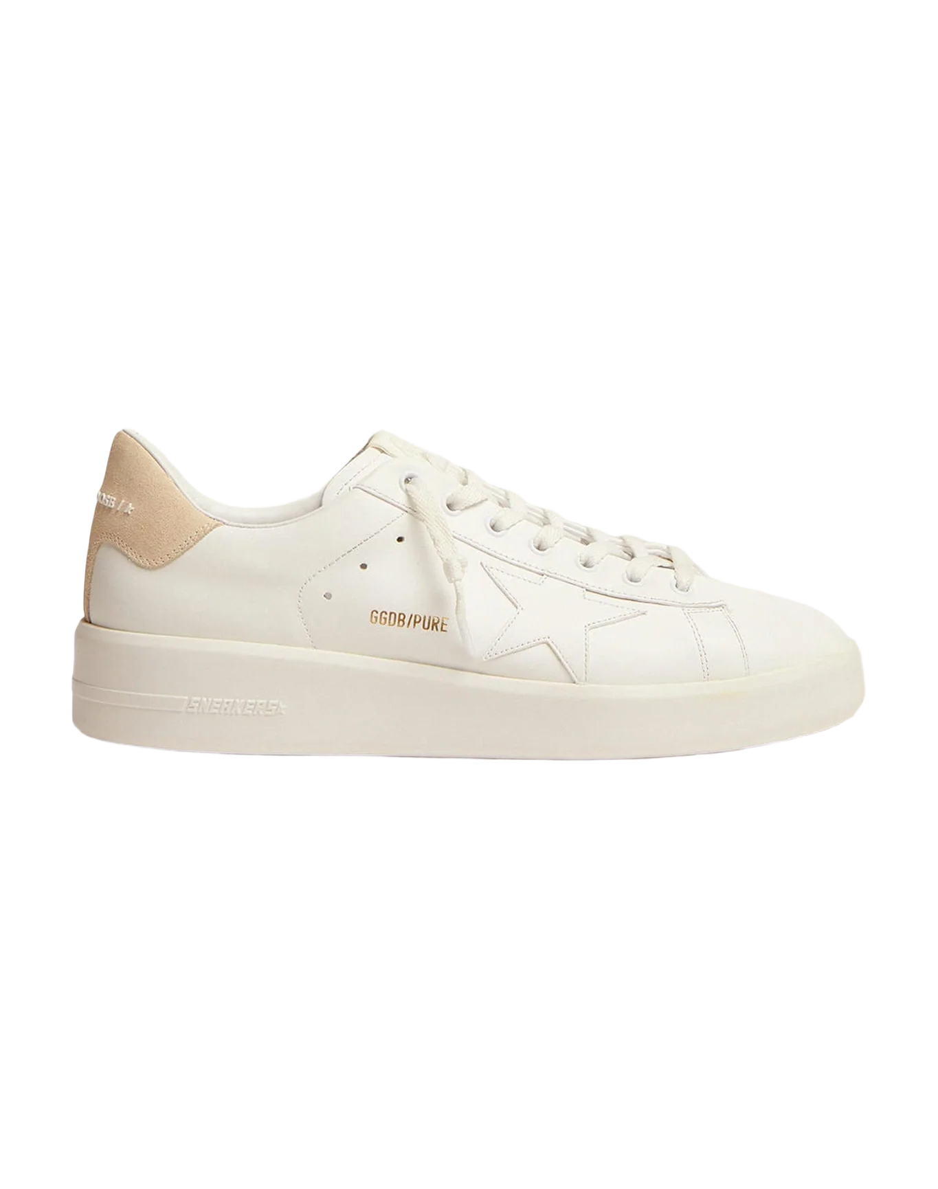 Men | Purestar Sneakers White Leather with Cream Suede Heel Tab | White x Seedpearl - Image 4
