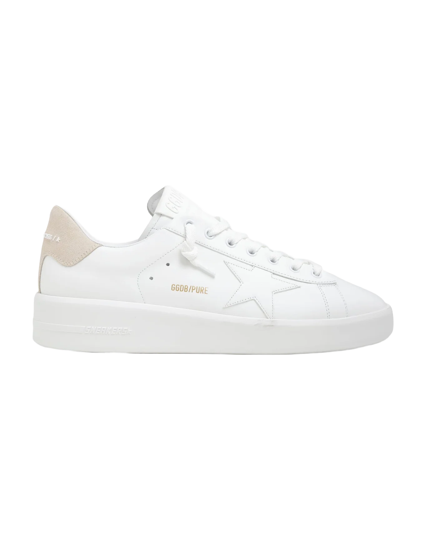 Men | Purestar Sneakers White Leather with Cream Suede Heel Tab | White x Seedpearl - Image 8