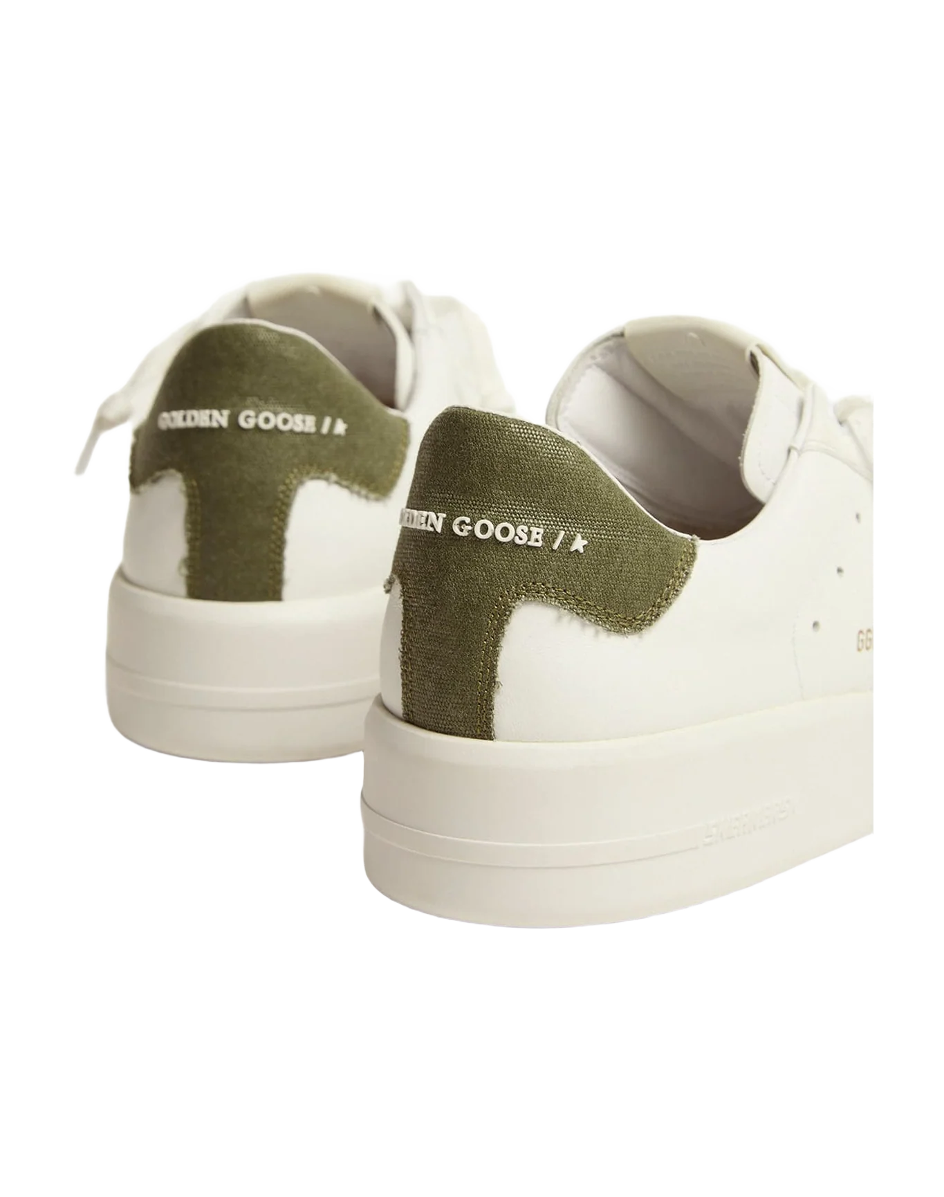 Men | Purestar Sneakers White Leather with Green Canvas Heel Tab | White x Dark Green - Image 6
