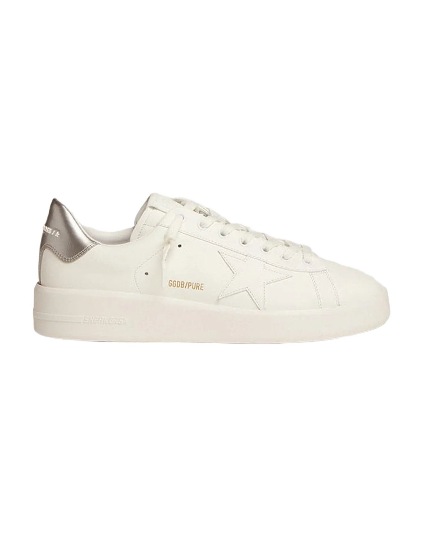 Men | Purestar White Leather with Silver Heel Tab | White x Silver