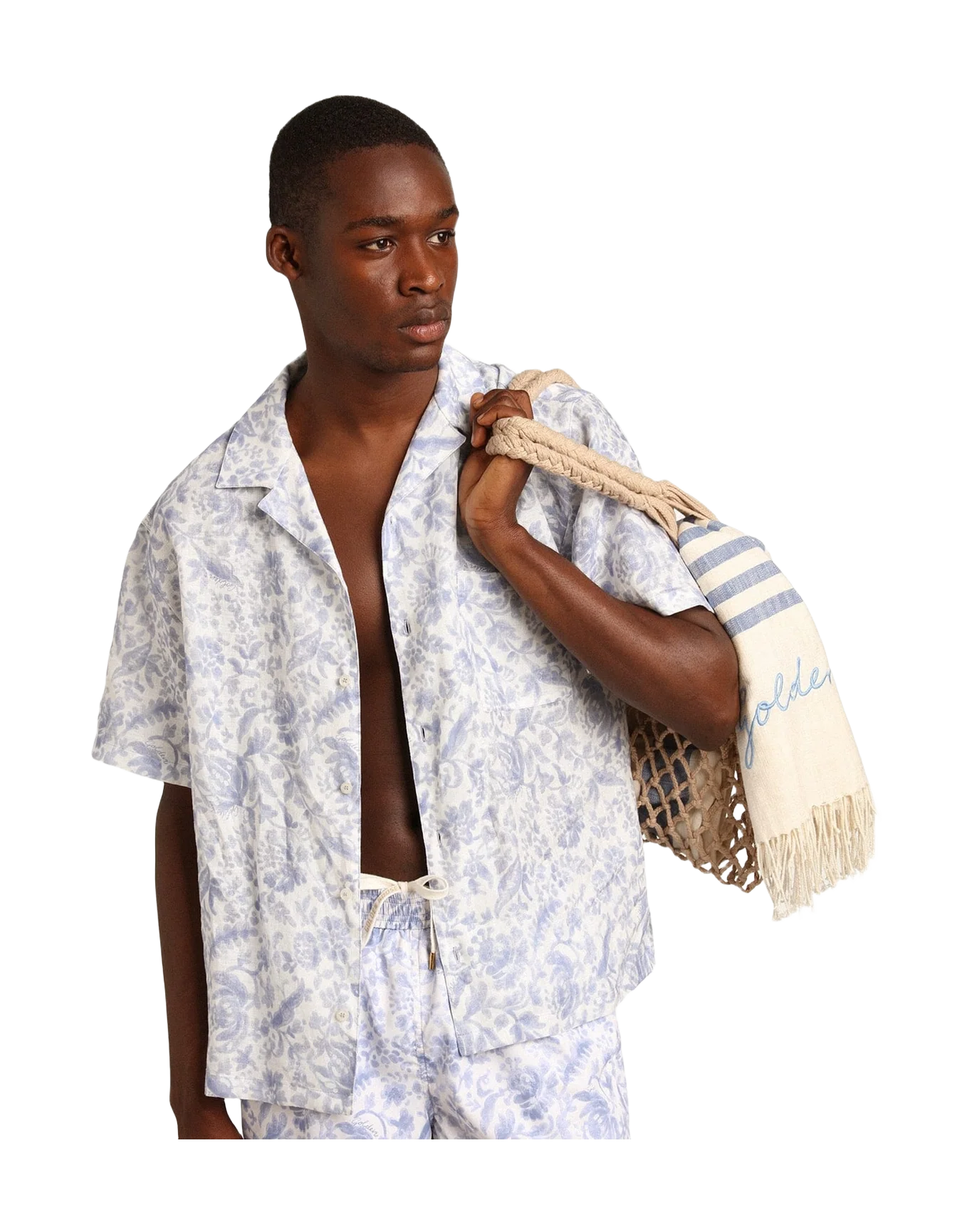 Men | Resort Collection Linen Shirt with Mediterranean Blue Print | Mediterranian Blue
