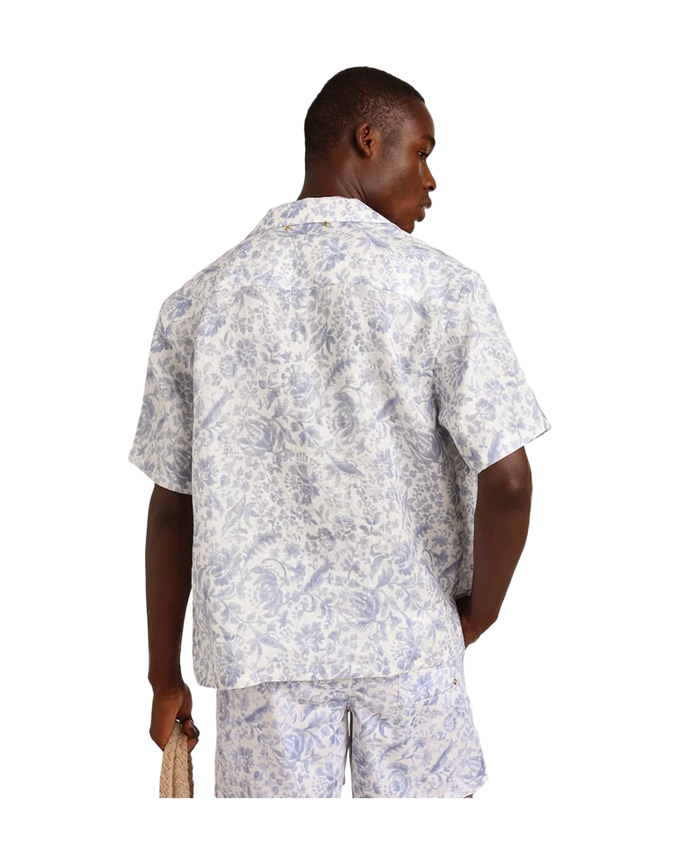 Men | Resort Collection Linen Shirt with Mediterranean Blue Print | Mediterranian Blue - Image 3