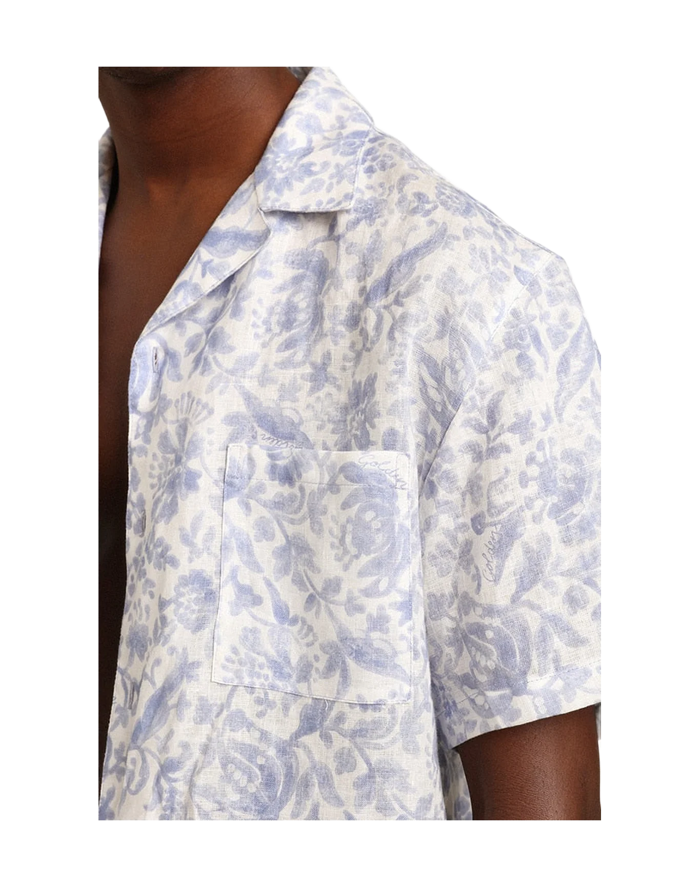 Men | Resort Collection Linen Shirt with Mediterranean Blue Print | Mediterranian Blue - Image 4