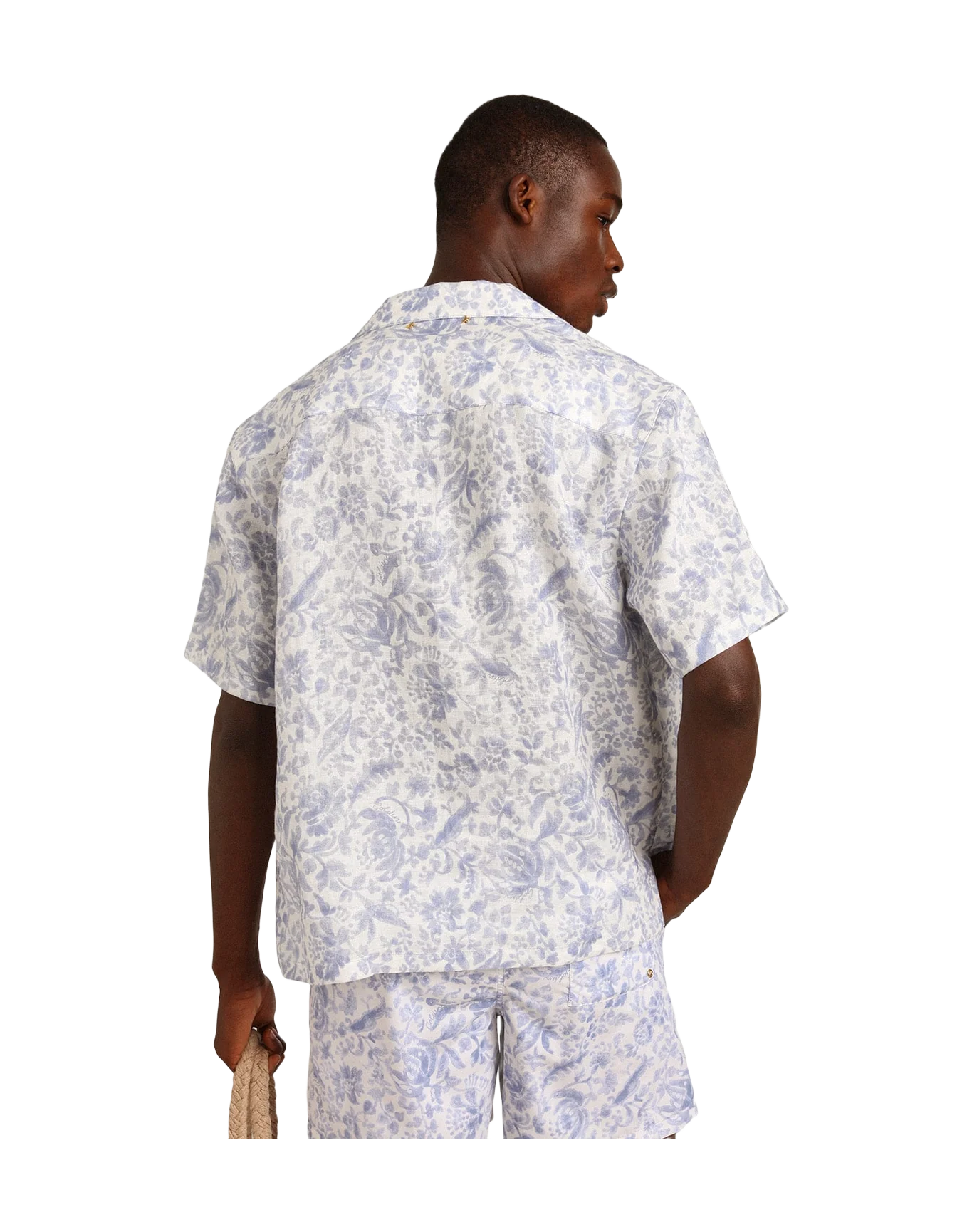 Men | Resort Collection Linen Shirt with Mediterranean Blue Print | Mediterranian Blue - Image 6