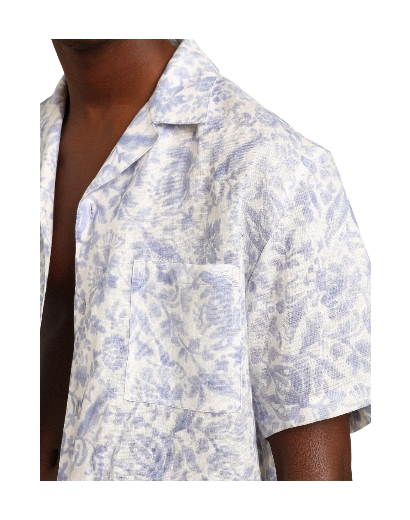 Men | Resort Collection Linen Shirt with Mediterranean Blue Print | Mediterranian Blue - Image 9