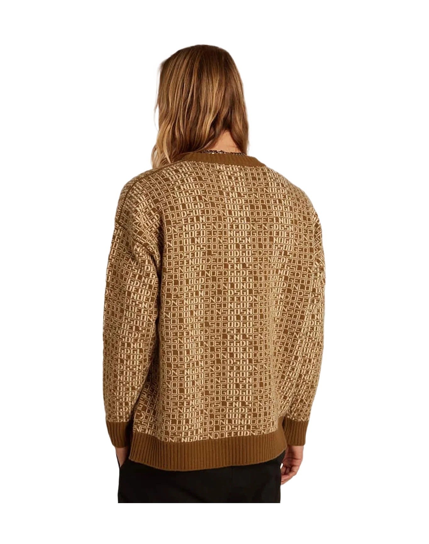 Men | Round-Neck Sweater with Olive-Green Jacquard Lettering Motif | Tapenade x Lamb''S Wool