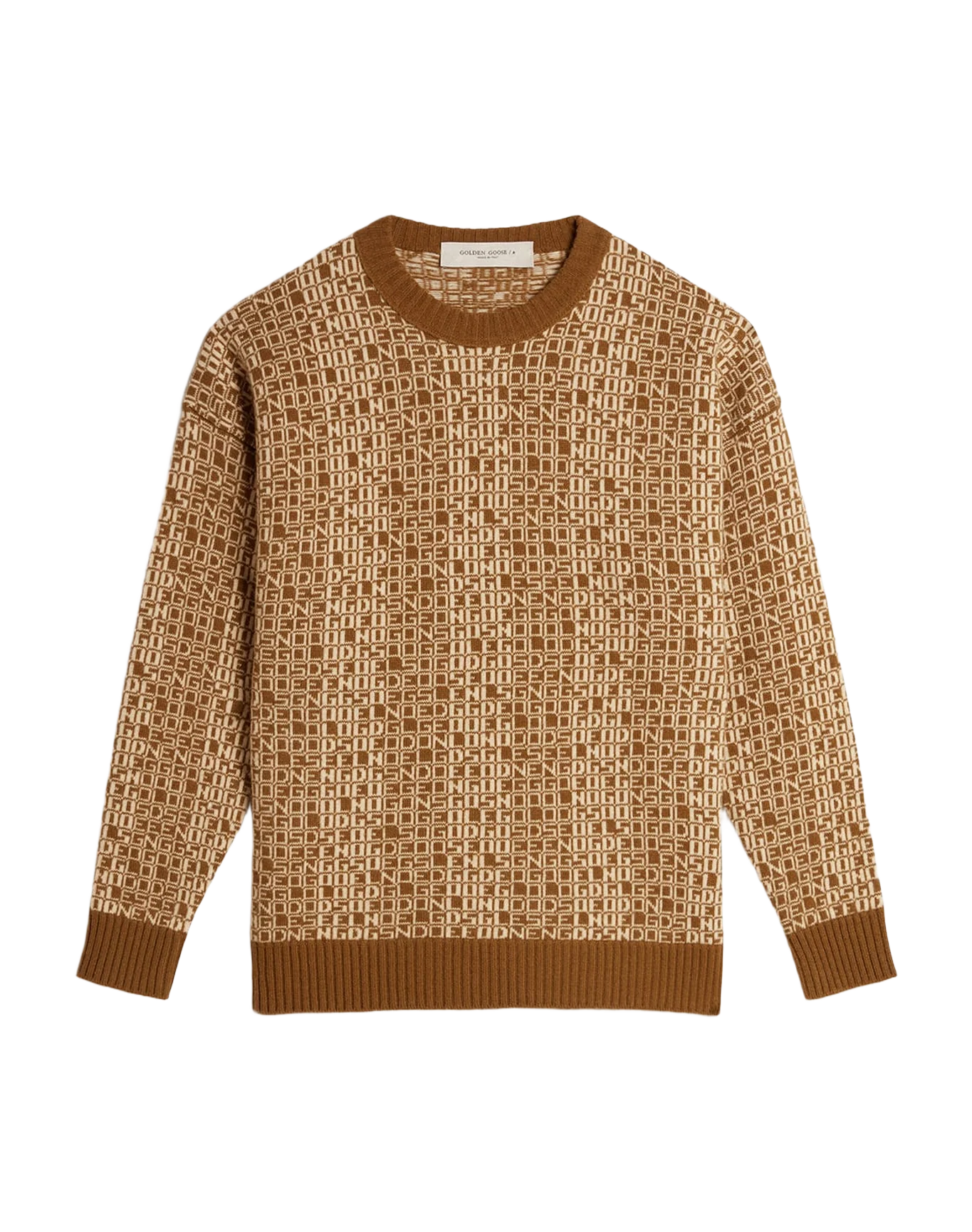 Men | Round-Neck Sweater with Olive-Green Jacquard Lettering Motif | Tapenade x Lamb''S Wool - Image 10