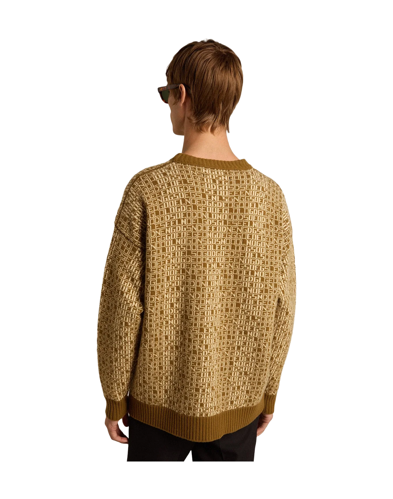 Men | Round-Neck Sweater with Olive-Green Jacquard Lettering Motif | Tapenade x Lamb''S Wool - Image 7
