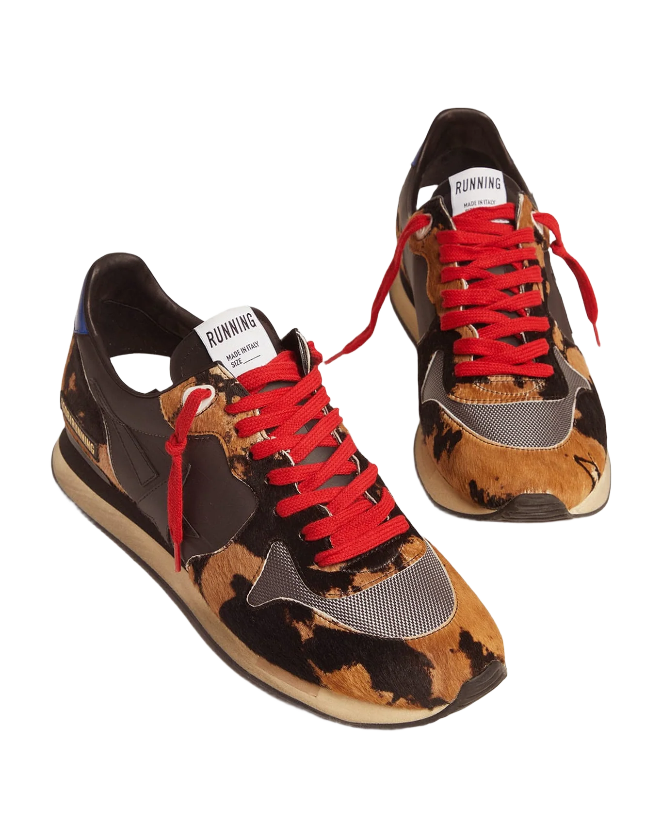 Men | Running Sneakers with Pony Skin & Textured Nylon Inserts | Brown Black Leo x Grey x Navy x Black - Image 4