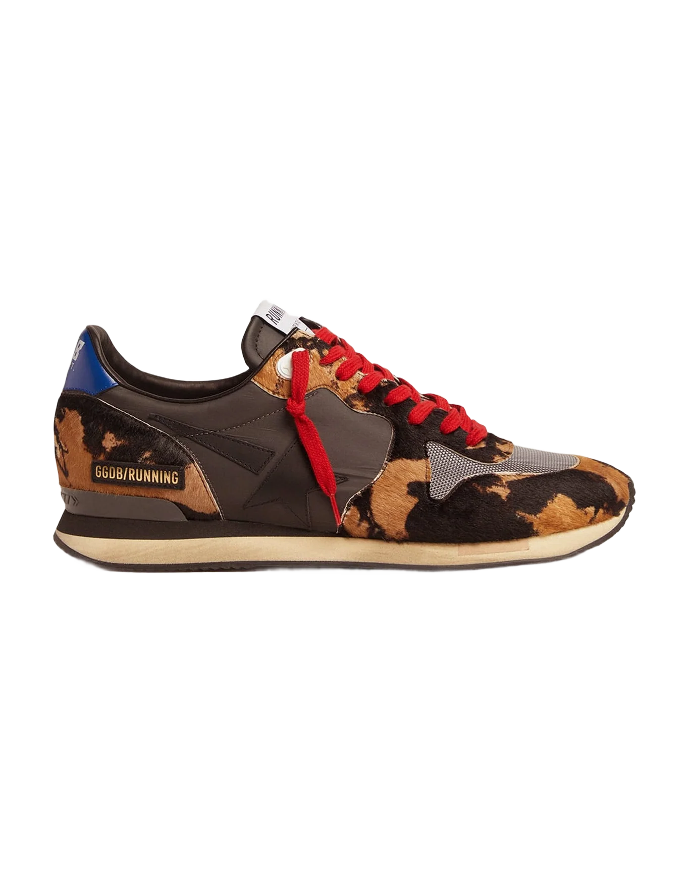 Men | Running Sneakers with Pony Skin & Textured Nylon Inserts | Brown Black Leo x Grey x Navy x Black - Image 5