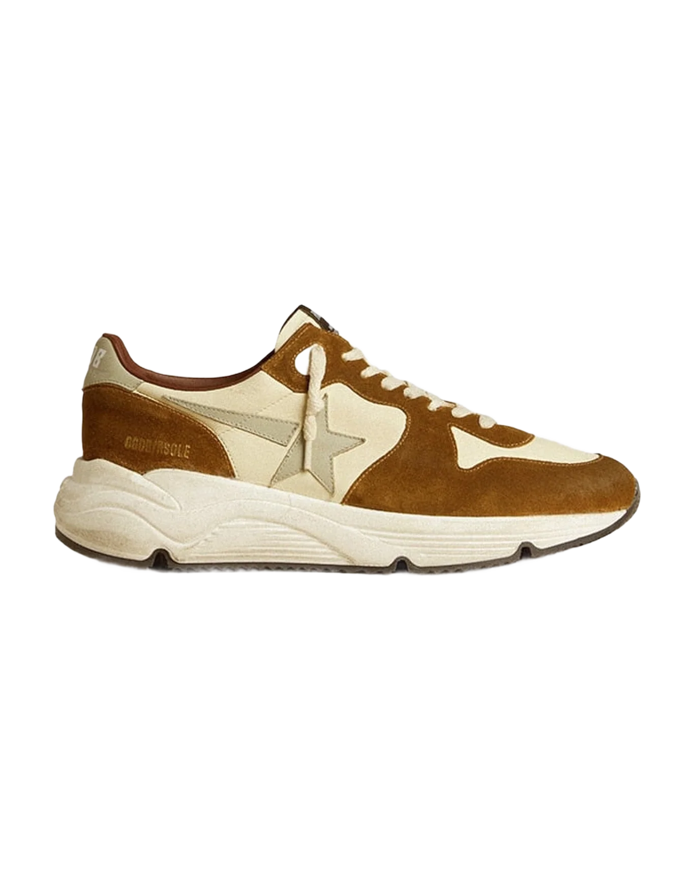 Men | Running Sole Brown Suede with Star & Grey Heel Tab | Beige White x Brown x Grey
