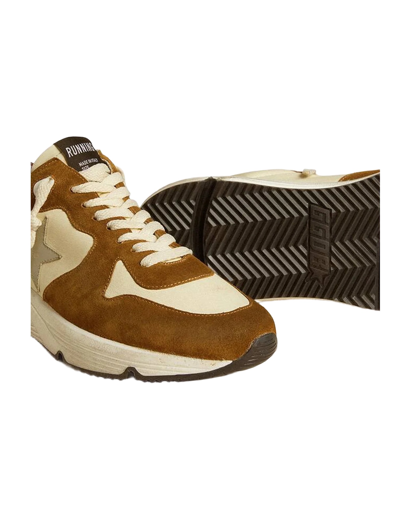 Men | Running Sole Brown Suede with Star & Grey Heel Tab | Beige White x Brown x Grey - Image 2
