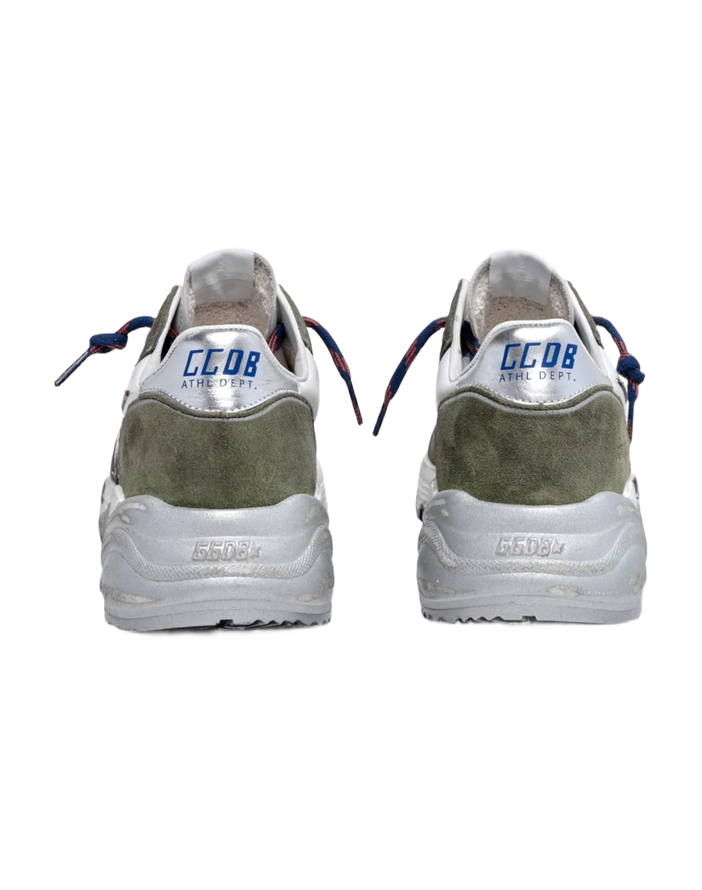 Men | Running Sole Dark Green Suede with Rose Quartz Star & Silver Heel Tab | White x Dark Green x Rose Quartz x Silver
