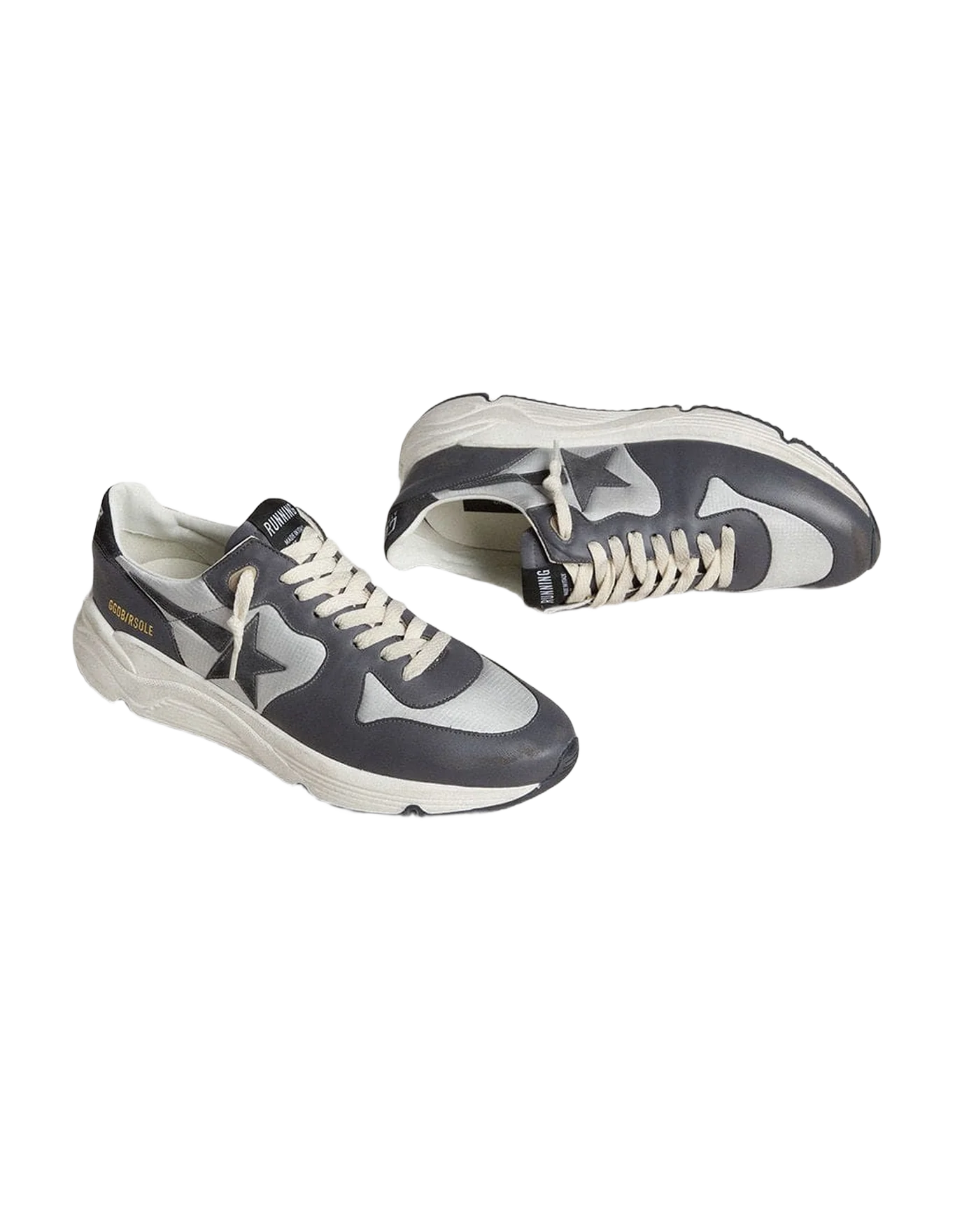 Men | Running Sole Gray Nylon & Black Nappa Leather with A Black Suede Star | Silver x Ebony x Black - Image 5
