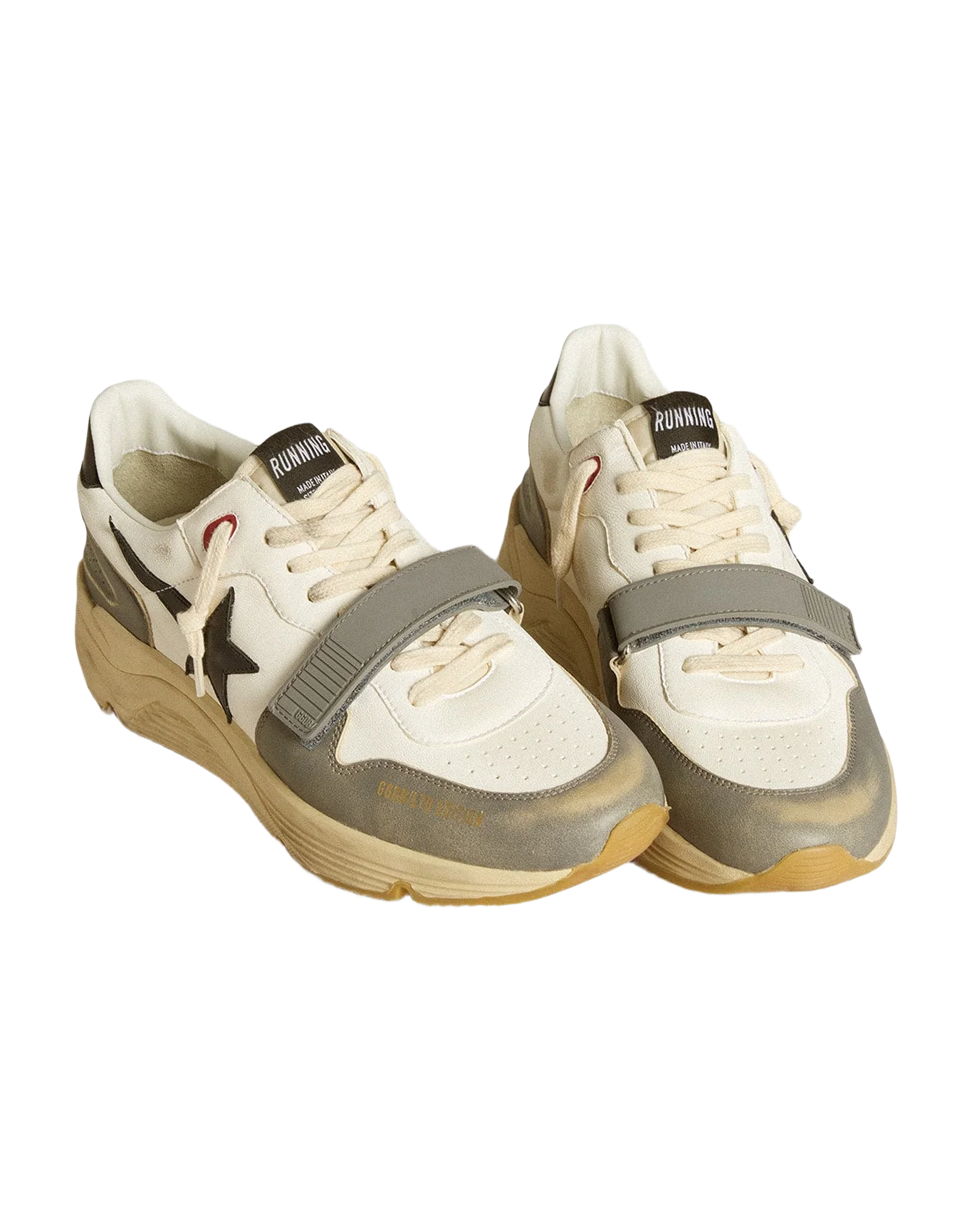 Men | Running Sole Lab Cream-Colored Leather with Gray Strap & Black Star | Cream x Grey x Black - Image 5