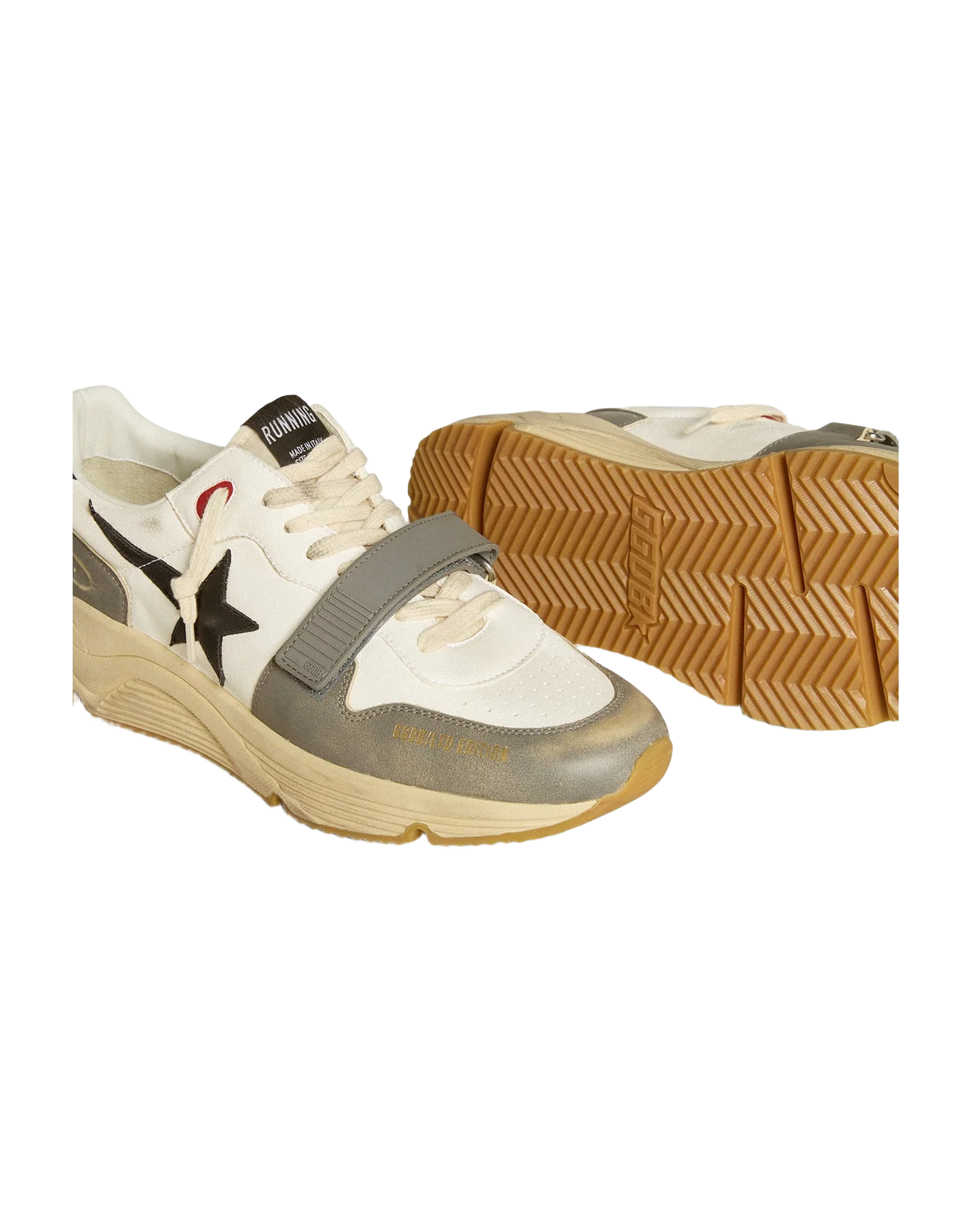 Men | Running Sole Lab Cream-Colored Leather with Gray Strap & Black Star | Cream x Grey x Black - Image 7