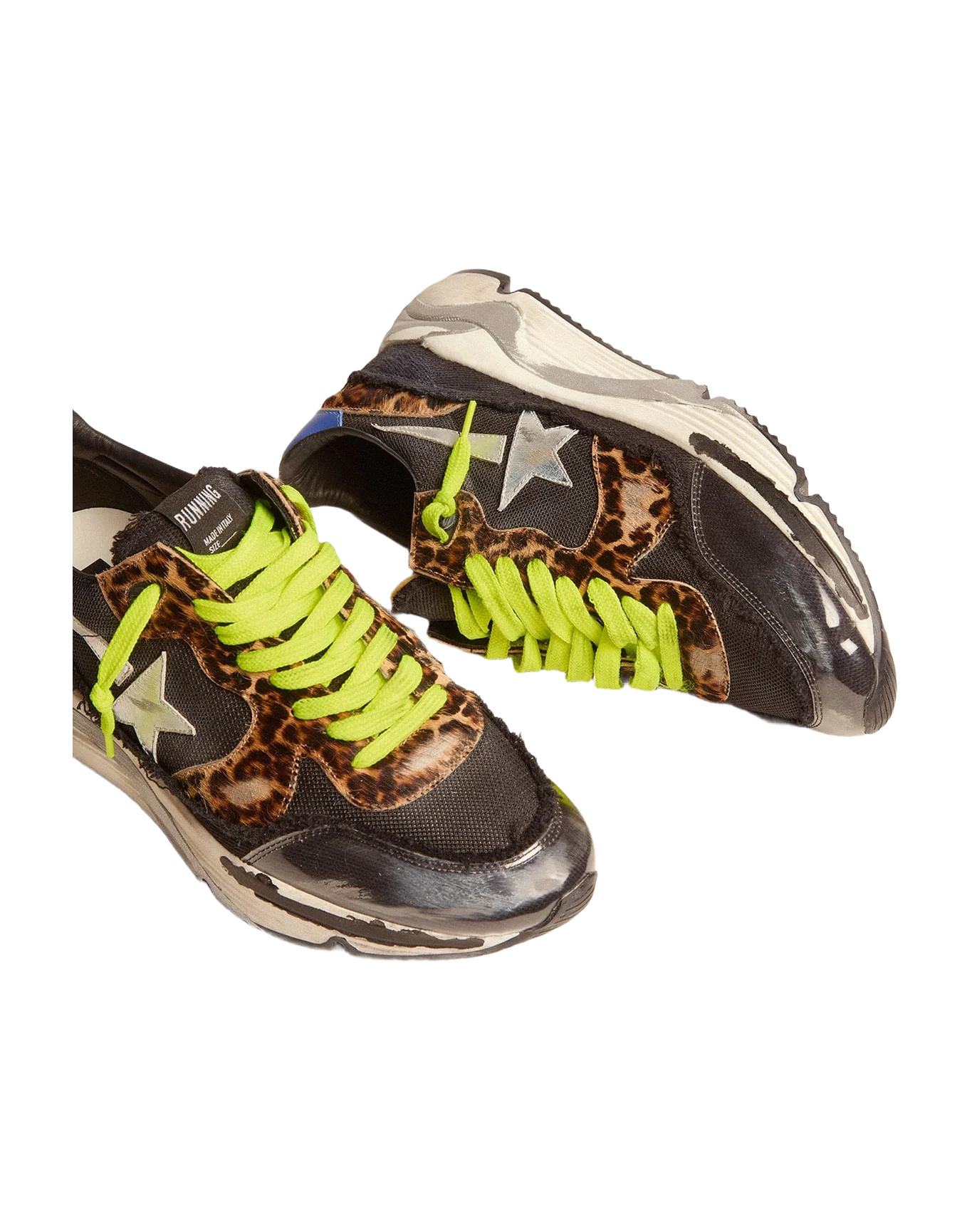 Men | Running Sole Ltd Mesh with Leopard Print Pony Skin Inserts | Black x Silver x Beige Brown Black Leo x Blue - Image 6