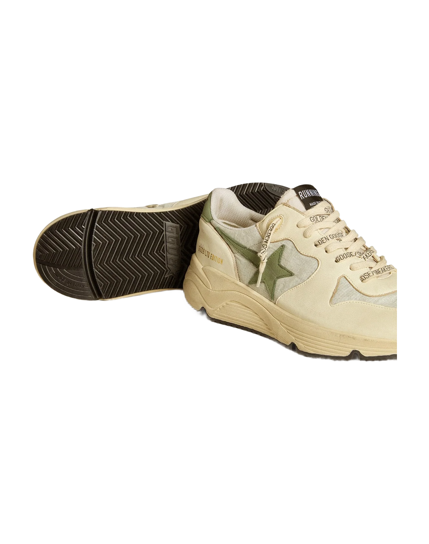 Men | Running Sole Ltd Nylon & Nappa with Nubuck Star & Heel Tab | Ice x White x Green - Image 2