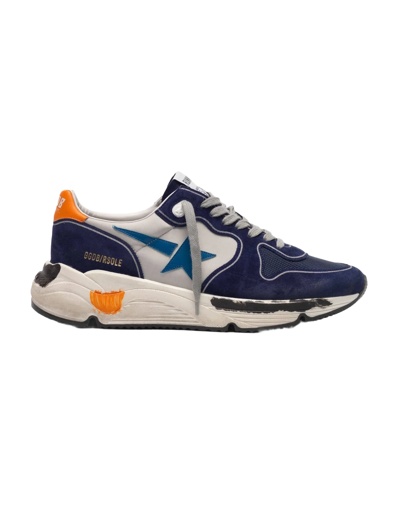 Men | Running Sole Sneakers Blue Suede-Sapphire Star-Orange Details