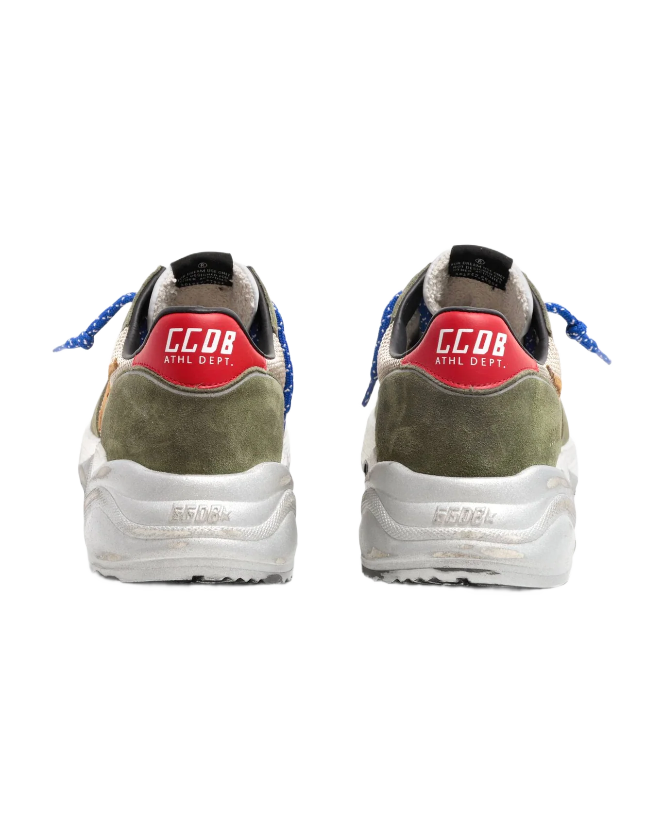 Men | Running Sole Sneakers Net & Suede Upper with Brown Star & Red Leather Heel | Beige x Light Green x Brown x Red - Image 2
