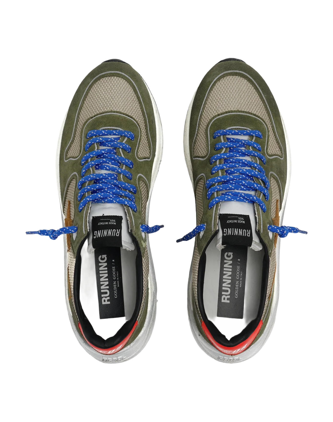 Men | Running Sole Sneakers Net & Suede Upper with Brown Star & Red Leather Heel | Beige x Light Green x Brown x Red - Image 3