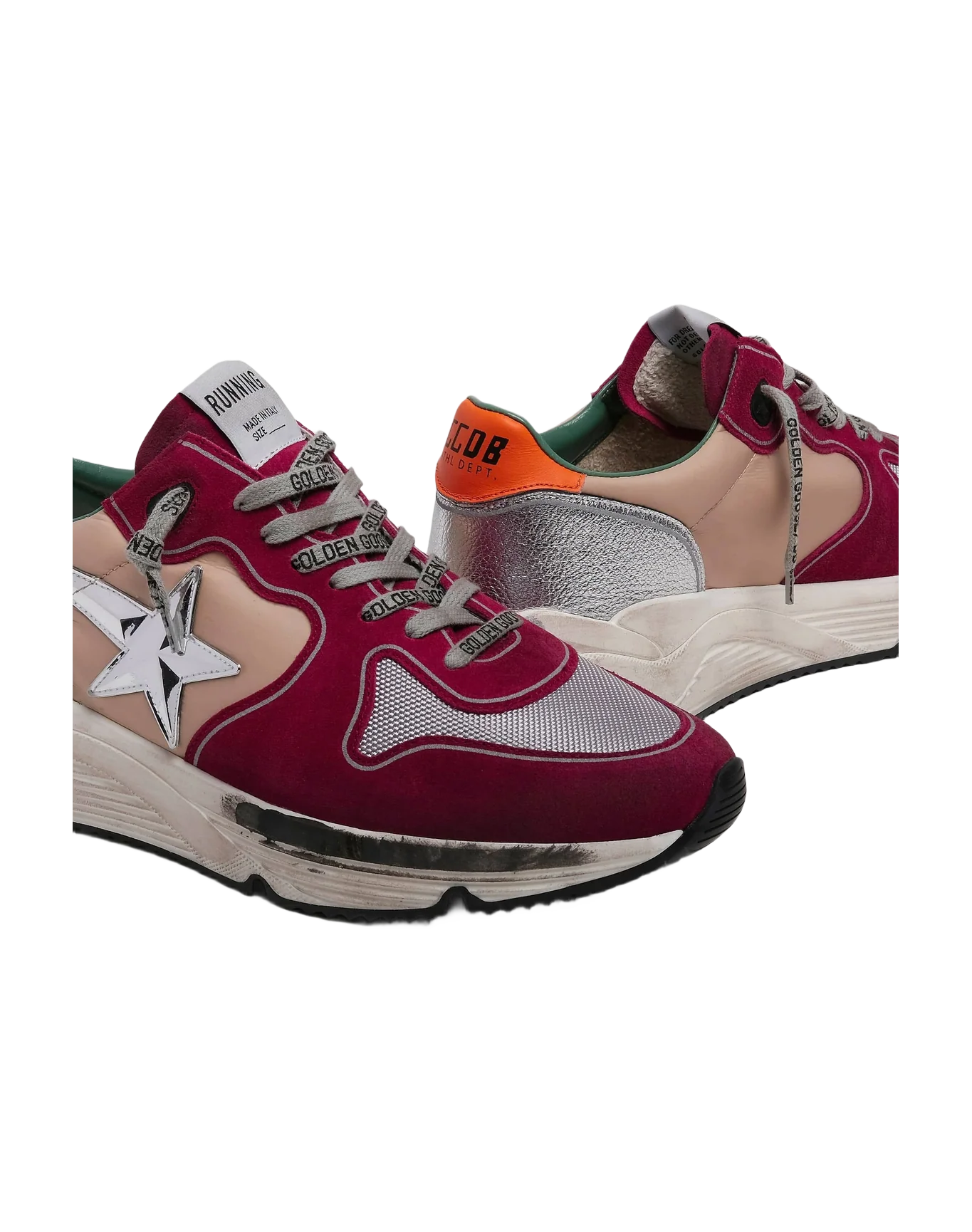 Men | Running Sole Sneakers with 3D Star & Orange Heel Tab | Dark Red x Silver x Beige x Titan - Image 3