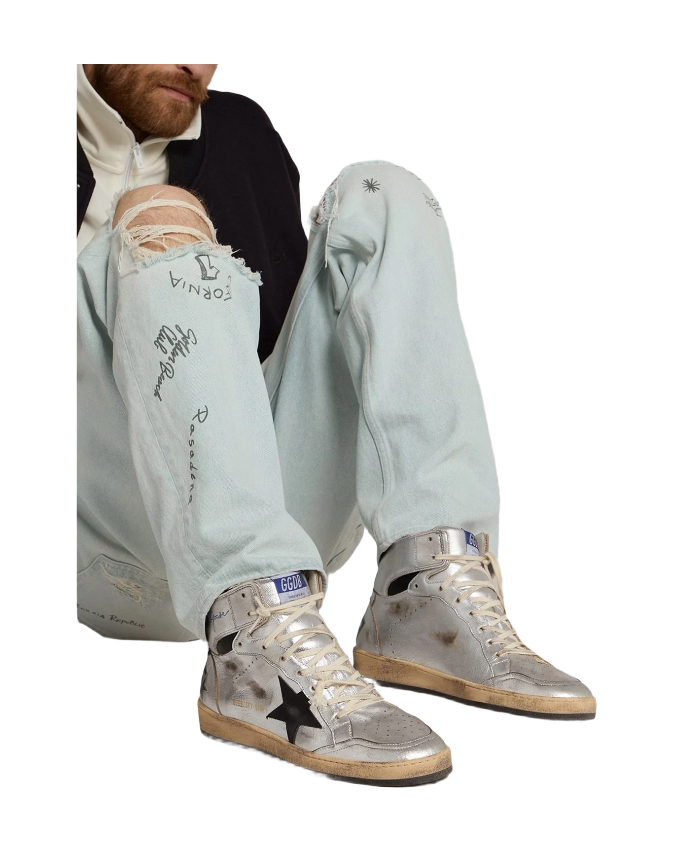 Men | Sky-Star Silver Laminated Leather with Black Star | Silver x Black