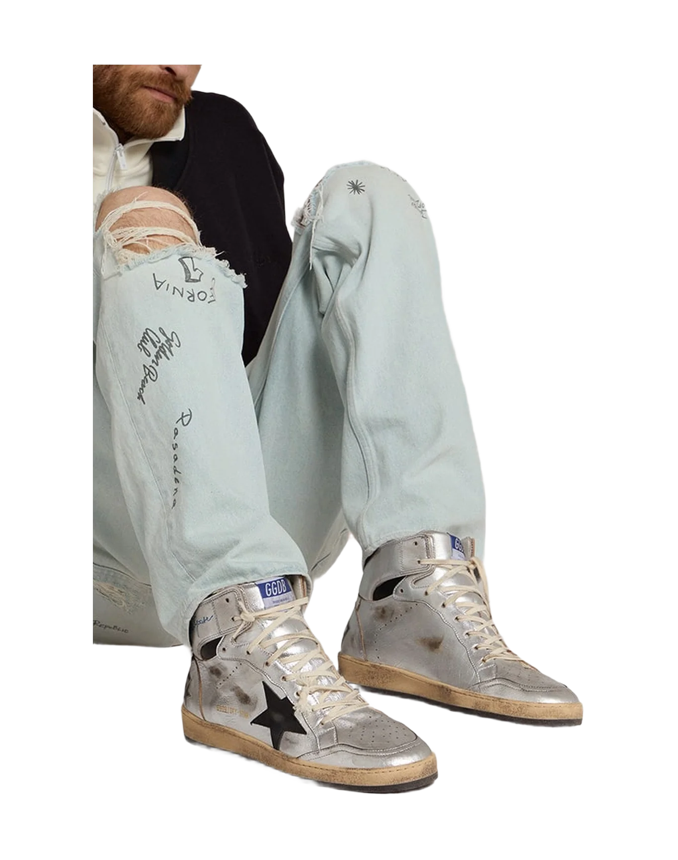 Men | Sky-Star Silver Laminated Leather with Black Star | Silver x Black - Image 6