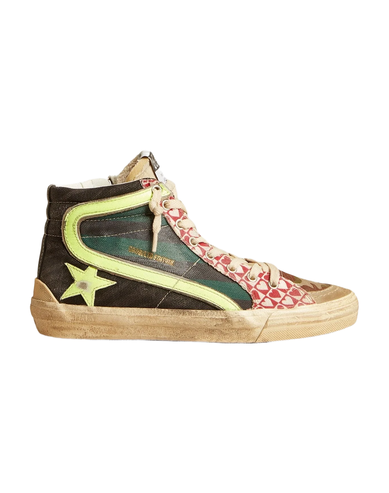 Men | Slide Lab Camo Canvas with Yellow Leather Star & Flash | Black x Green x Ice x Yellow