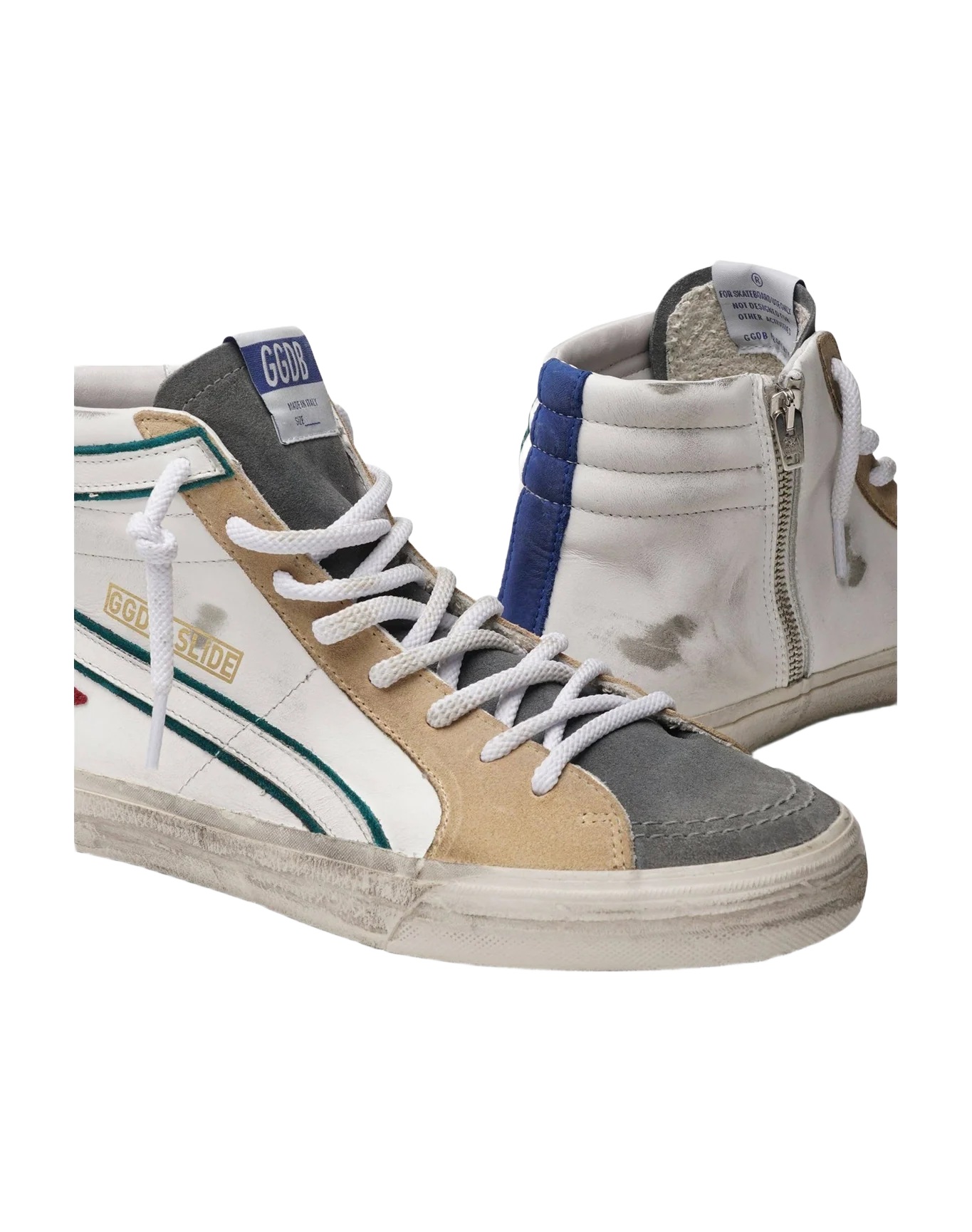 Men | Slide Leather Upper & Wave Suede Star Nabuk Heel | White x Grey x Dark Red x Bluette