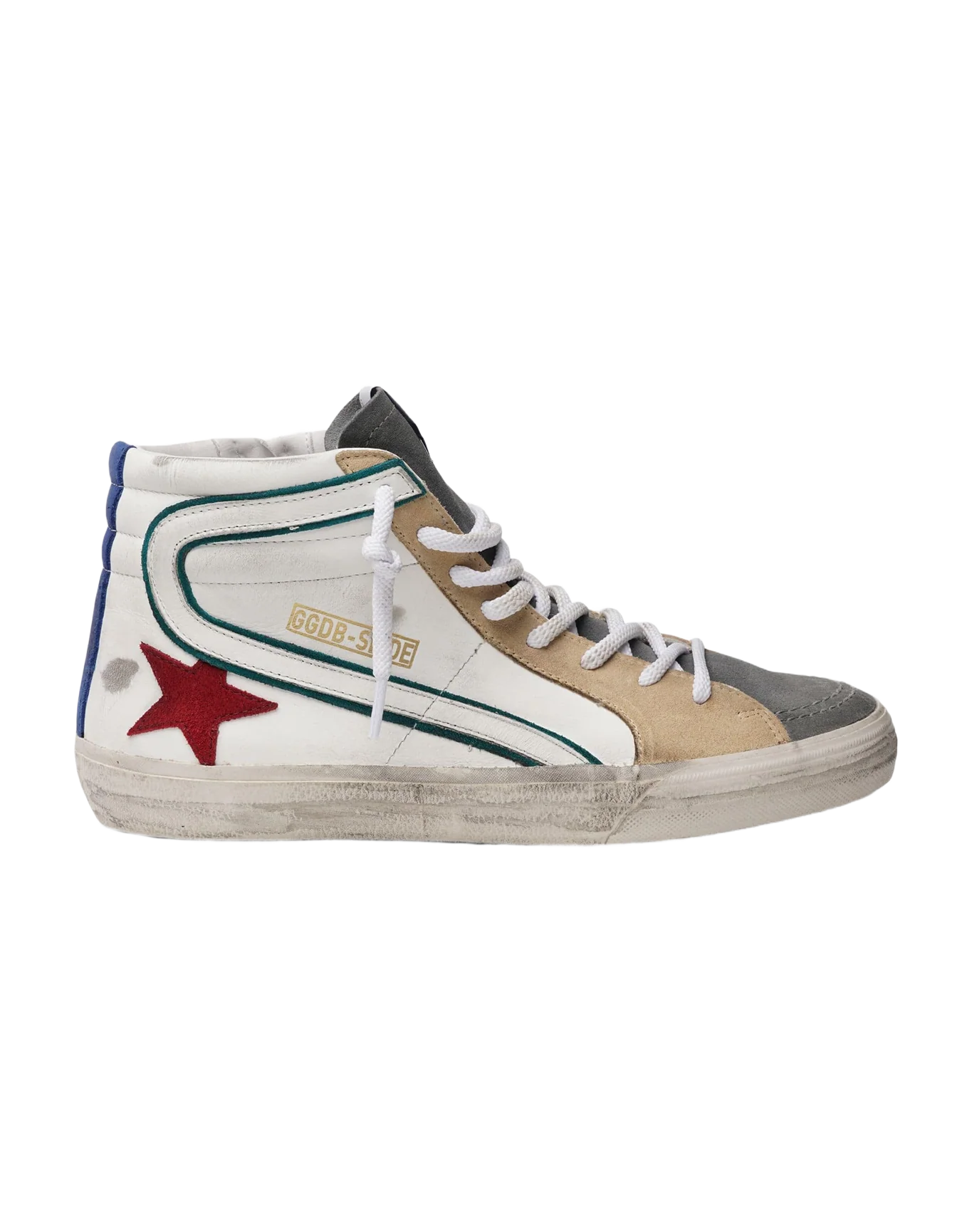 Men | Slide Leather Upper & Wave Suede Star Nabuk Heel | White x Grey x Dark Red x Bluette - Image 2