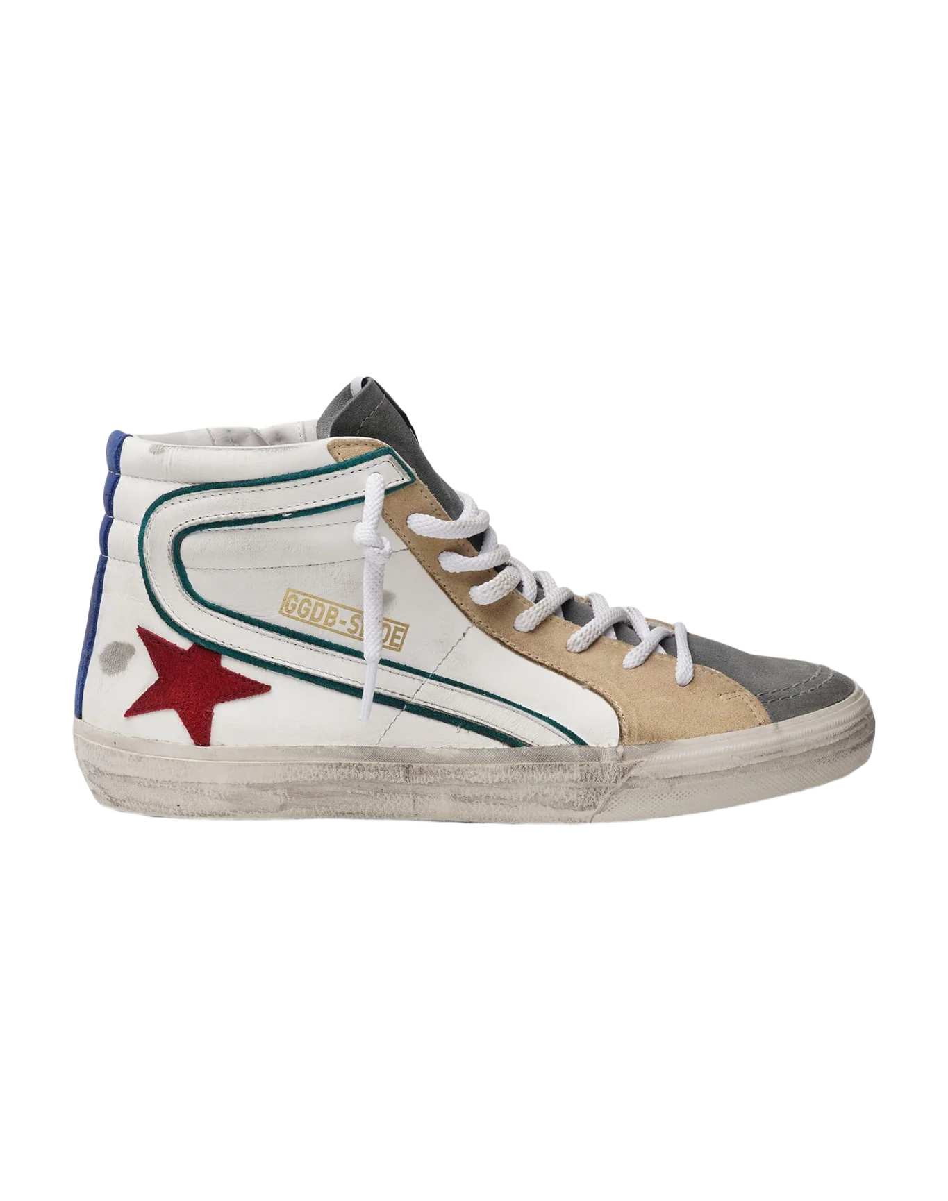 Men | Slide Leather Upper & Wave Suede Star Nabuk Heel | White x Grey x Dark Red x Bluette - Image 3