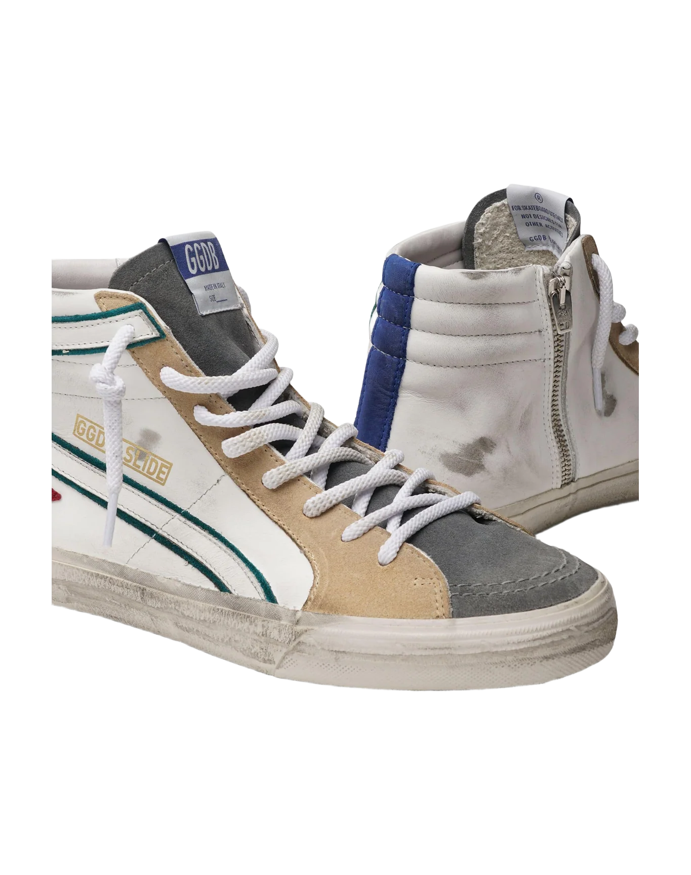 Men | Slide Leather Upper & Wave Suede Star Nabuk Heel | White x Grey x Dark Red x Bluette - Image 4