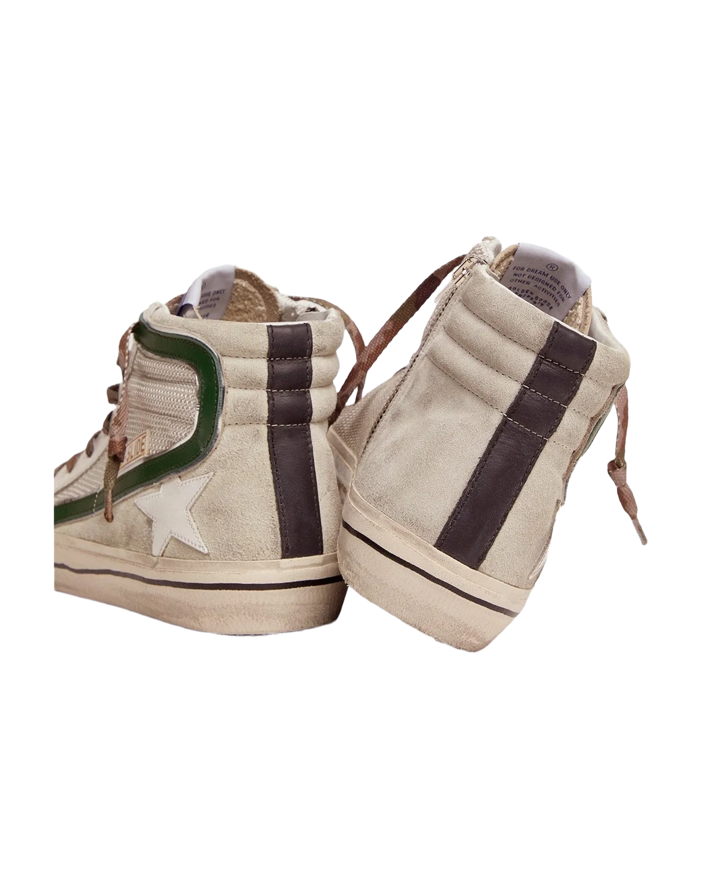 Men | Slide Ltd Sneakers Leather & Mesh with Green Flash | Silver x Ice x White x Green Palm